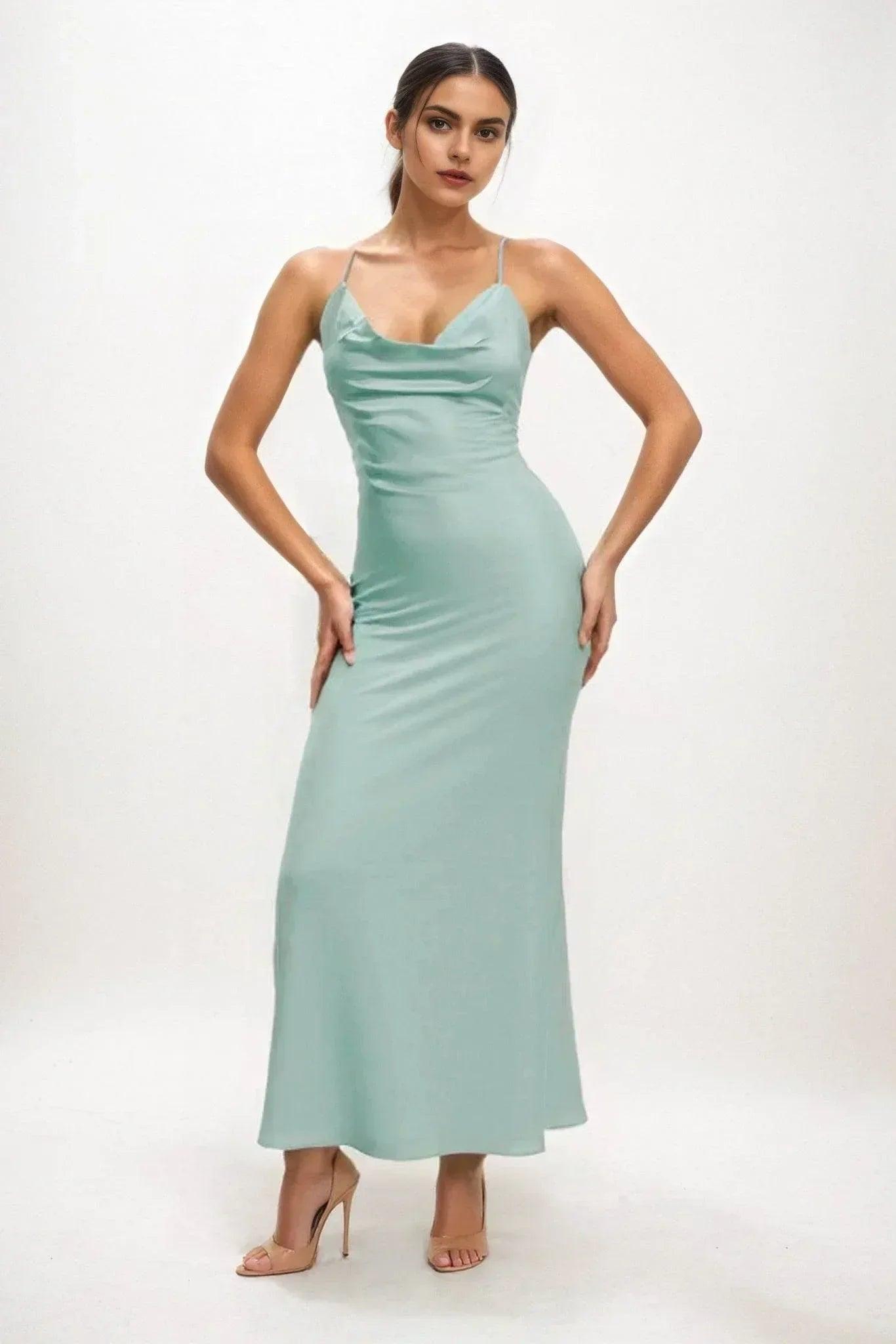 Sheath-Column Midi Luxe Satin Bridesmaid Dress CB0831
