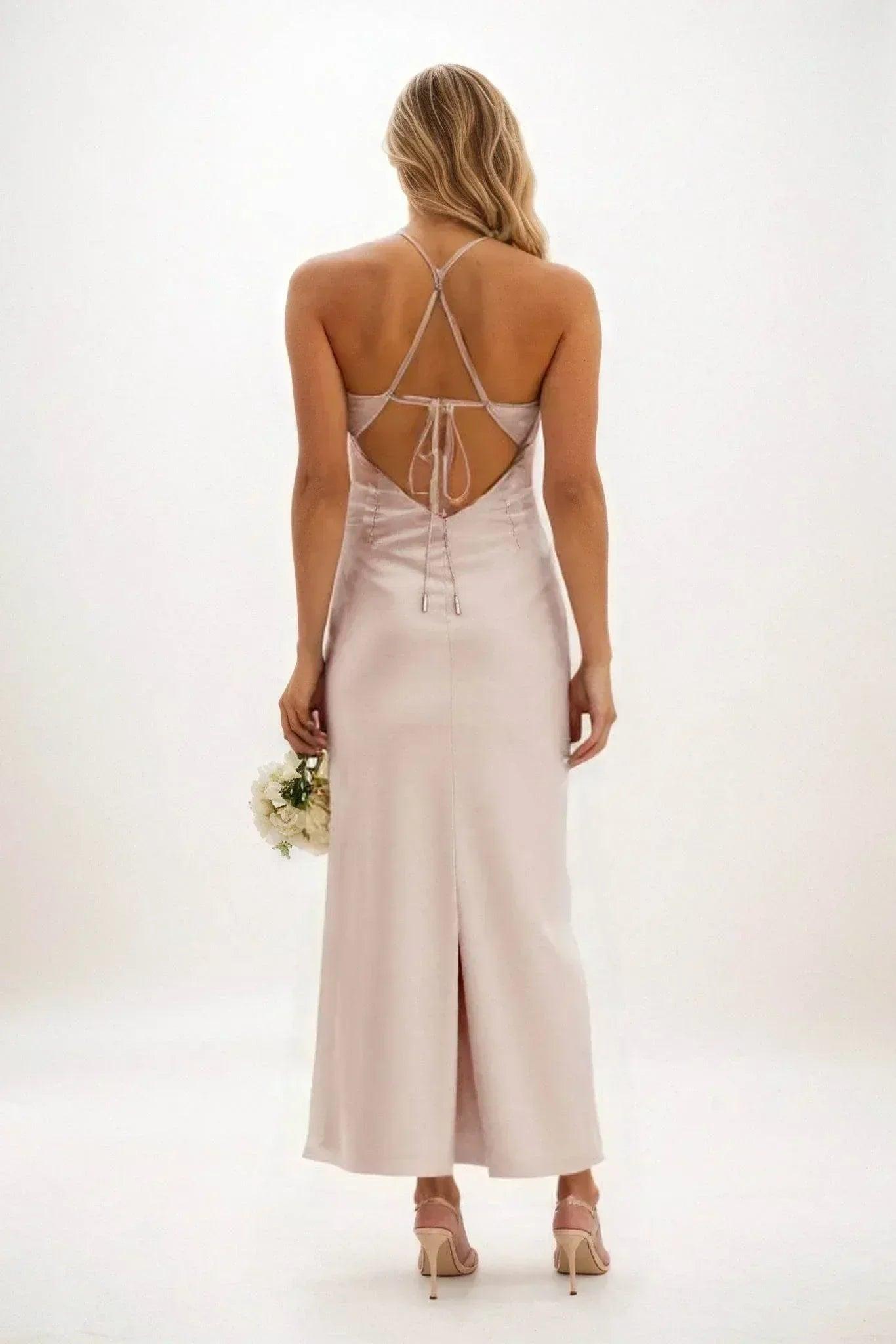 Sheath-Column Midi Luxe Satin Bridesmaid Dress CB0831
