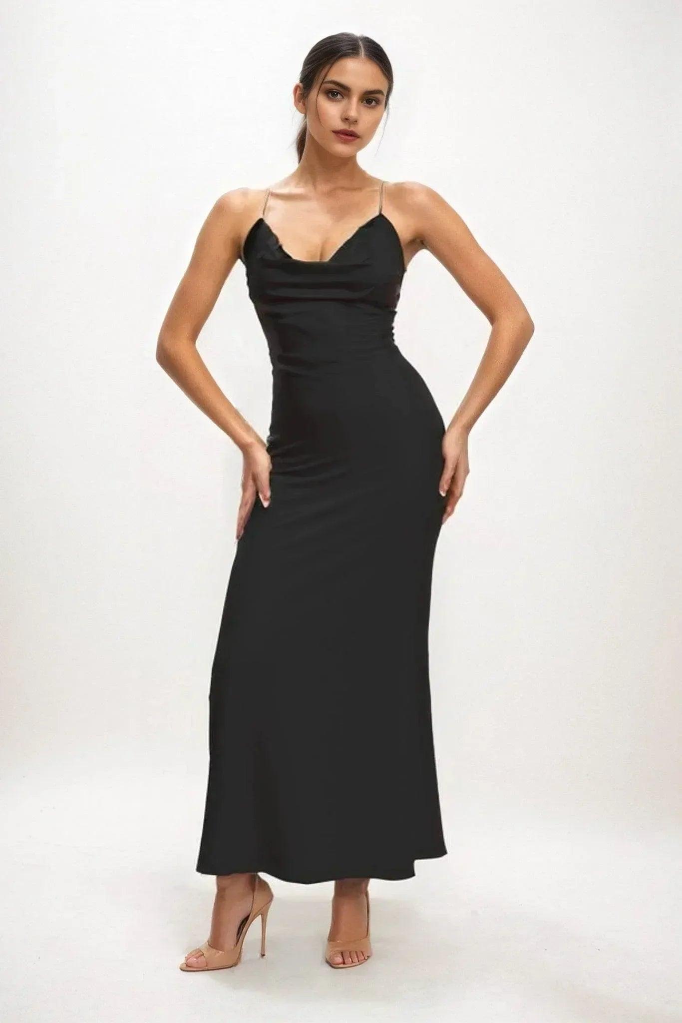 Sheath-Column Midi Luxe Satin Bridesmaid Dress CB0831