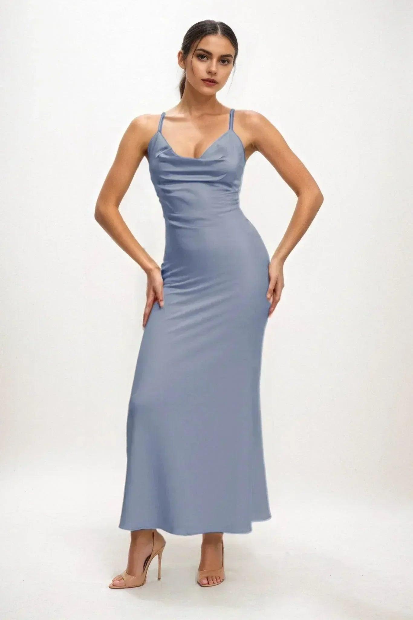 Sheath-Column Midi Luxe Satin Bridesmaid Dress CB0831