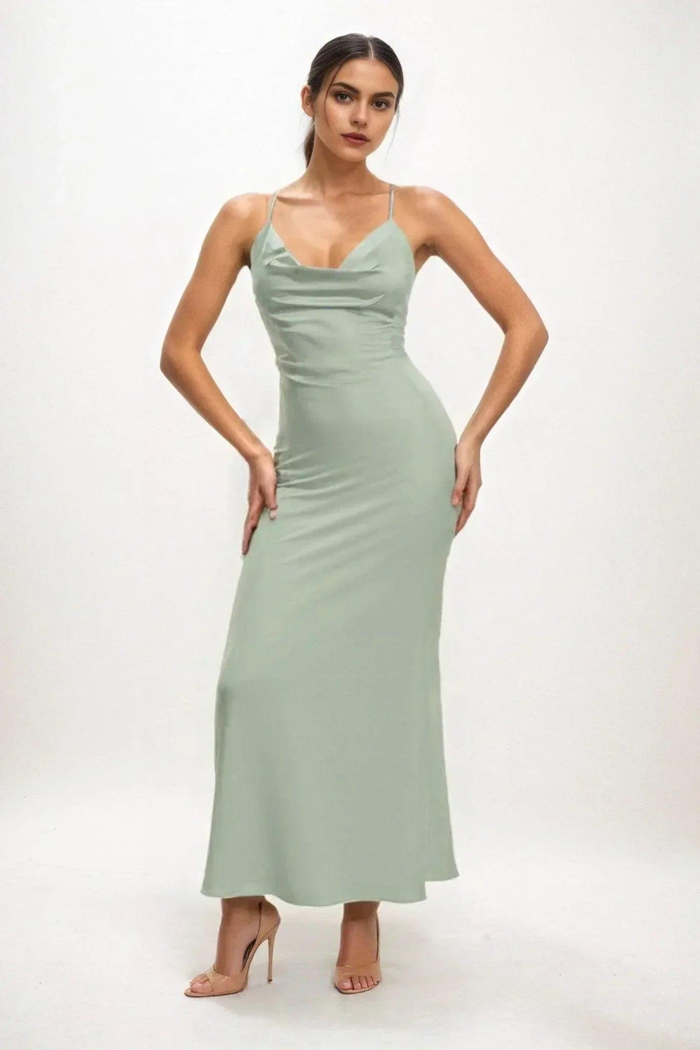 Sheath-Column Midi Luxe Satin Bridesmaid Dress CB0831