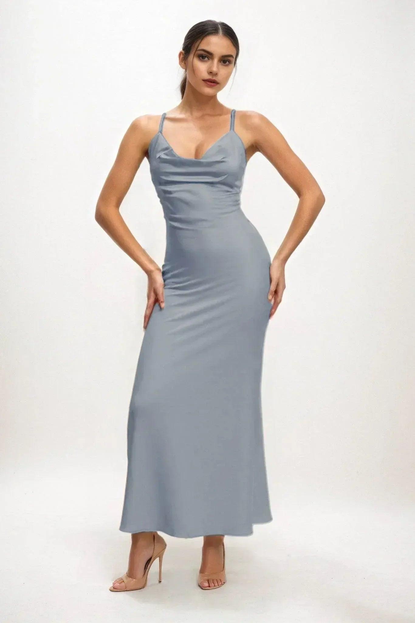Sheath-Column Midi Luxe Satin Bridesmaid Dress CB0831