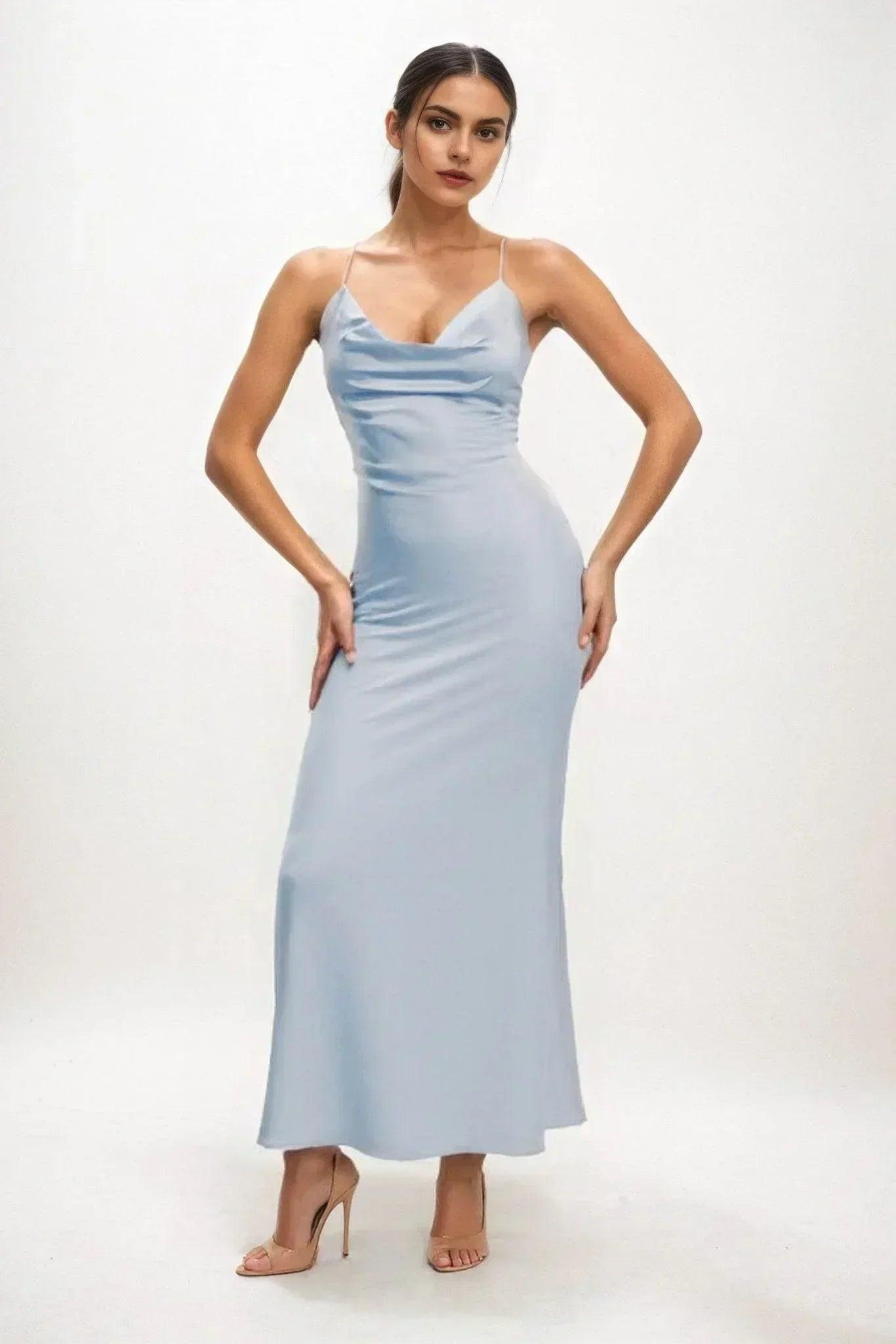 Sheath-Column Midi Luxe Satin Bridesmaid Dress CB0831