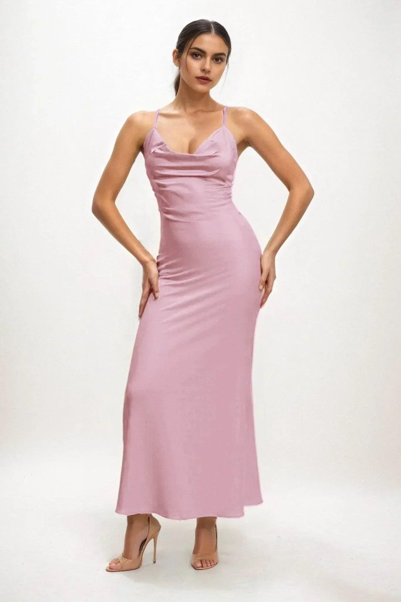 Sheath-Column Midi Luxe Satin Bridesmaid Dress CB0831