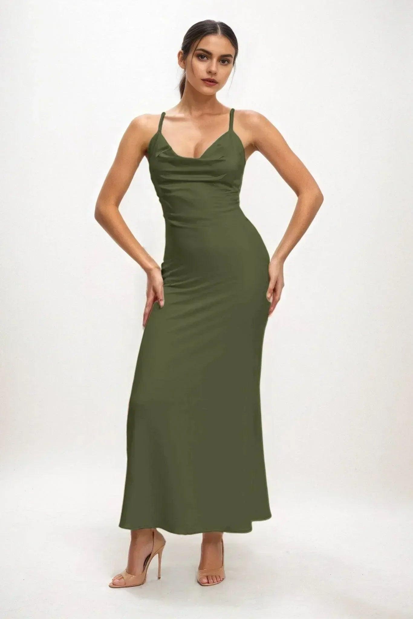 Sheath-Column Midi Luxe Satin Bridesmaid Dress CB0831