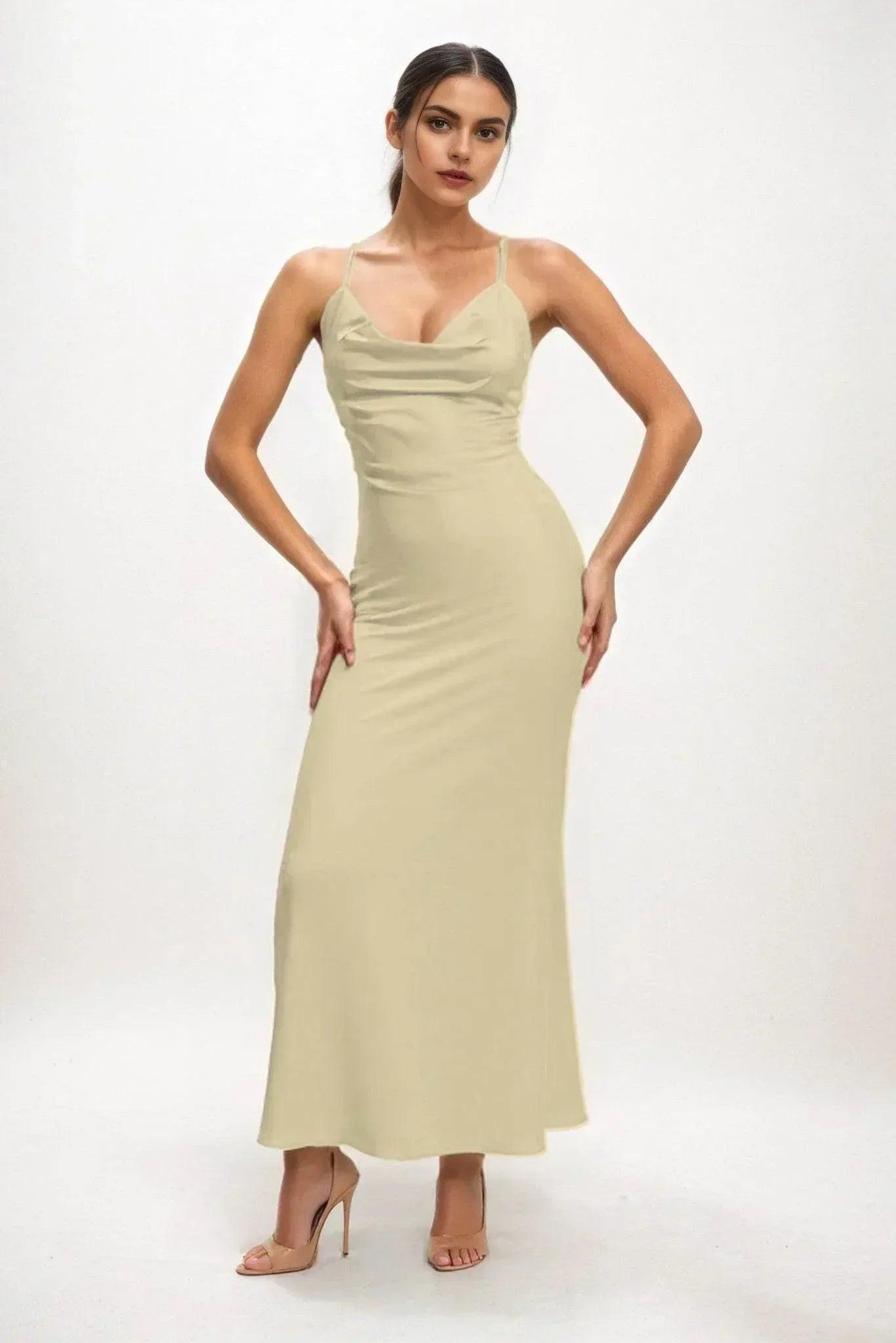 Sheath-Column Midi Luxe Satin Bridesmaid Dress CB0831