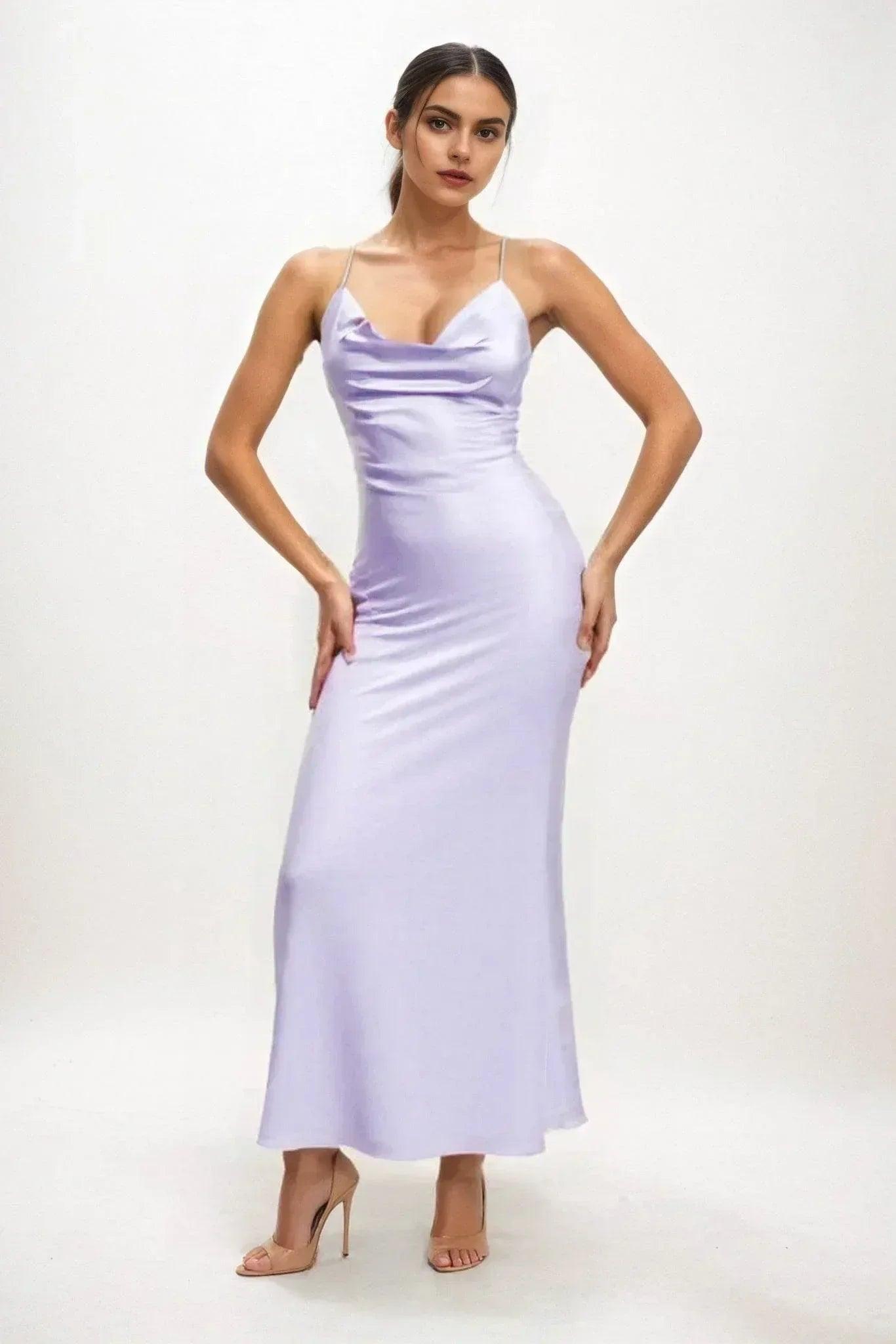 Sheath-Column Midi Luxe Satin Bridesmaid Dress CB0831