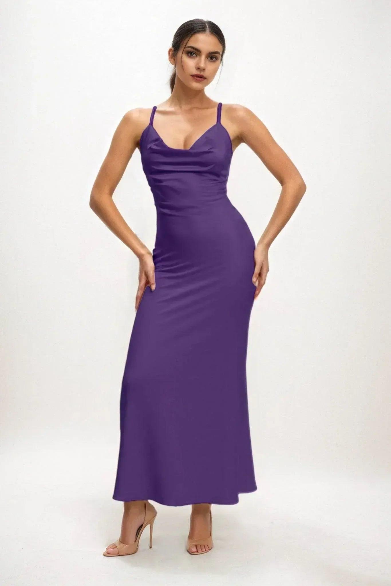 Sheath-Column Midi Luxe Satin Bridesmaid Dress CB0831