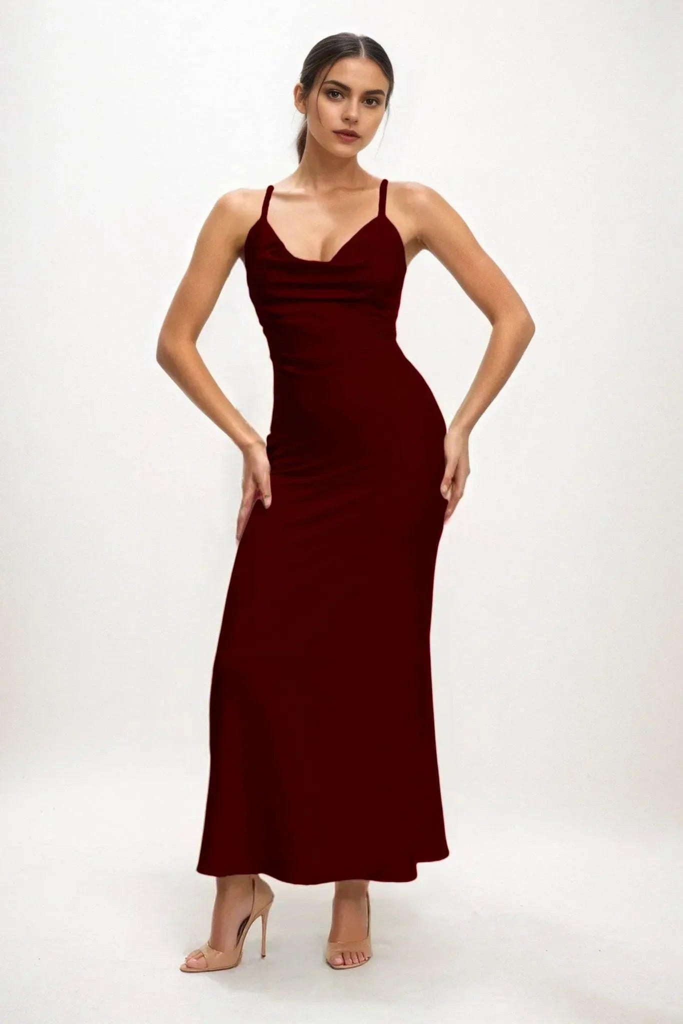 Sheath-Column Midi Luxe Satin Bridesmaid Dress CB0831