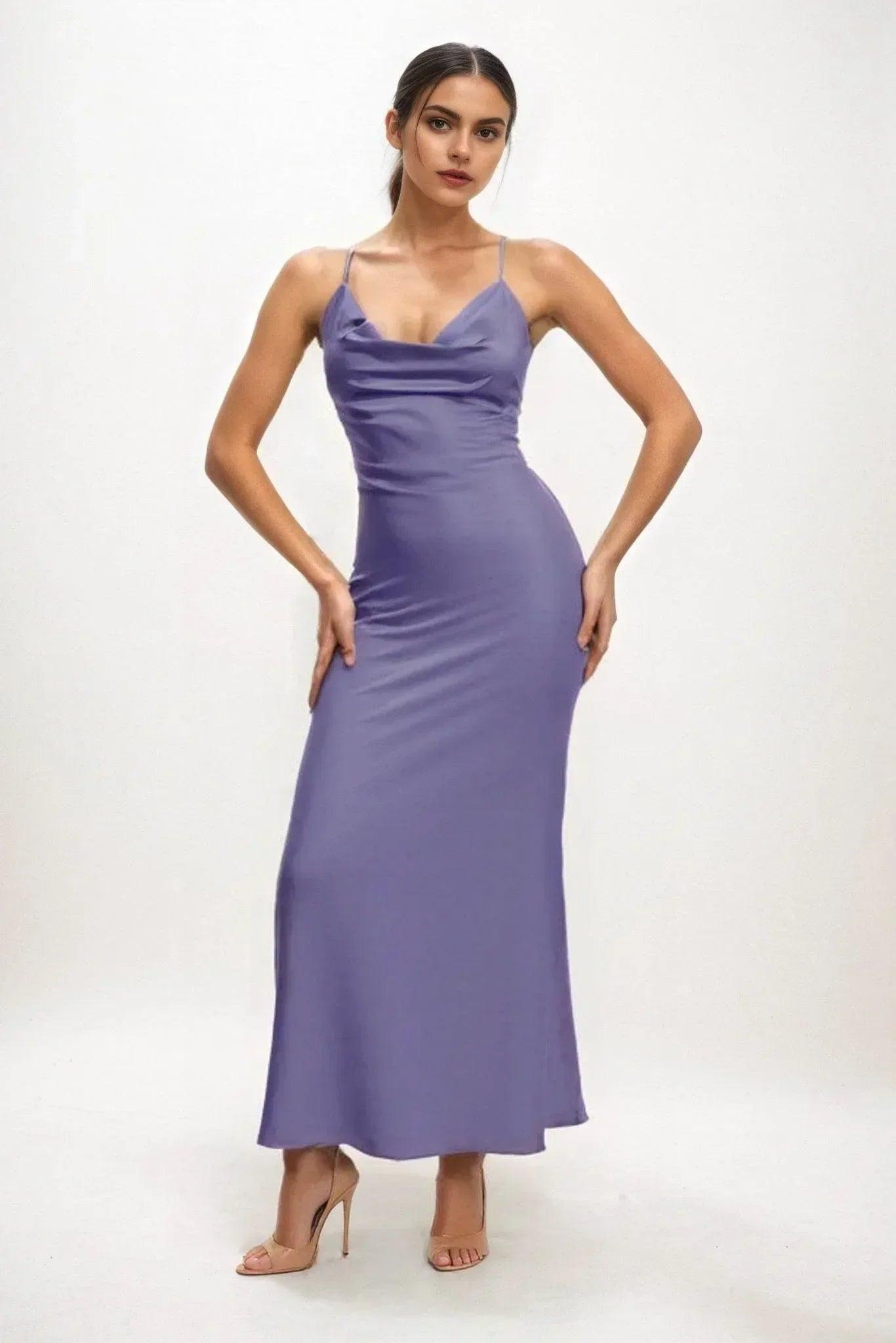 Sheath-Column Midi Luxe Satin Bridesmaid Dress CB0831