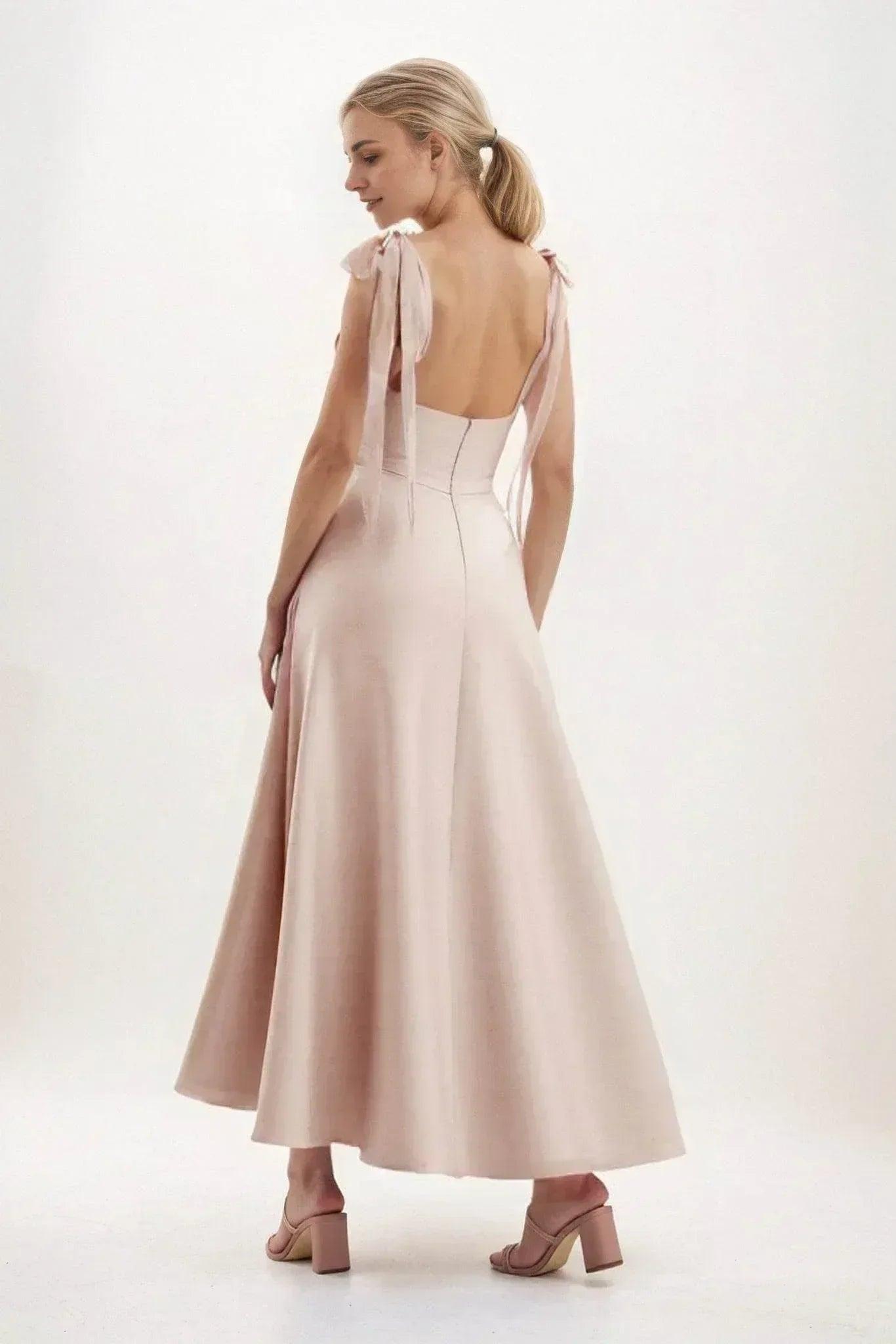 A-Line Midi Luxe Satin Bridesmaid Dress CB0832