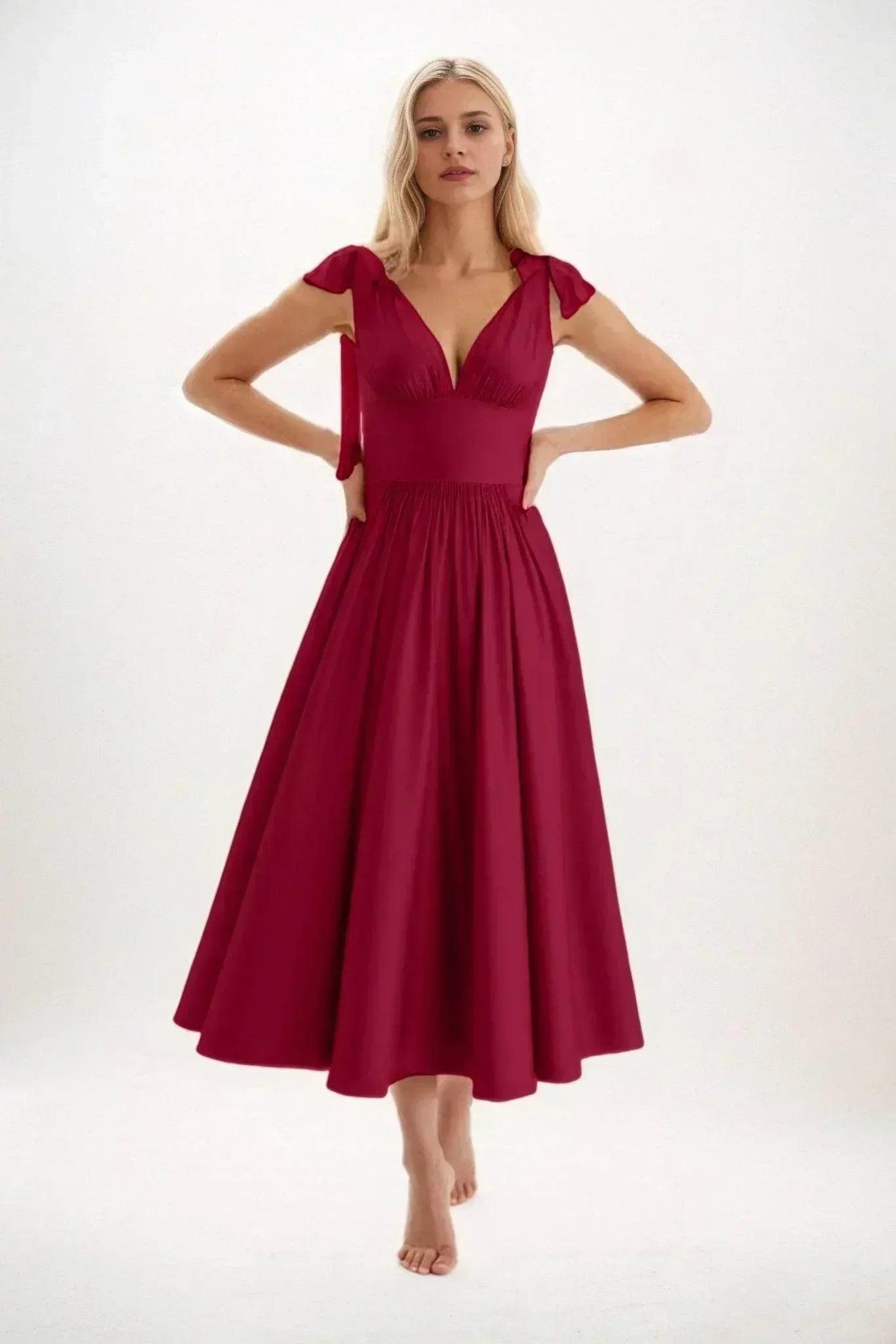 A-Line Midi Luxe Satin Bridesmaid Dress CB0832