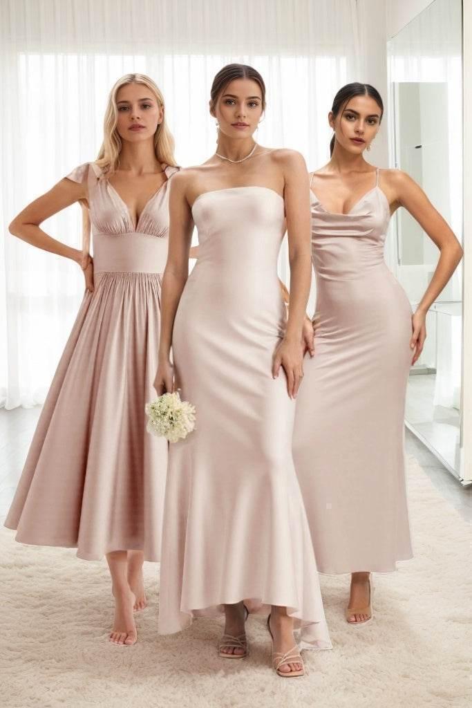 A-Line Midi Luxe Satin Bridesmaid Dress CB0832