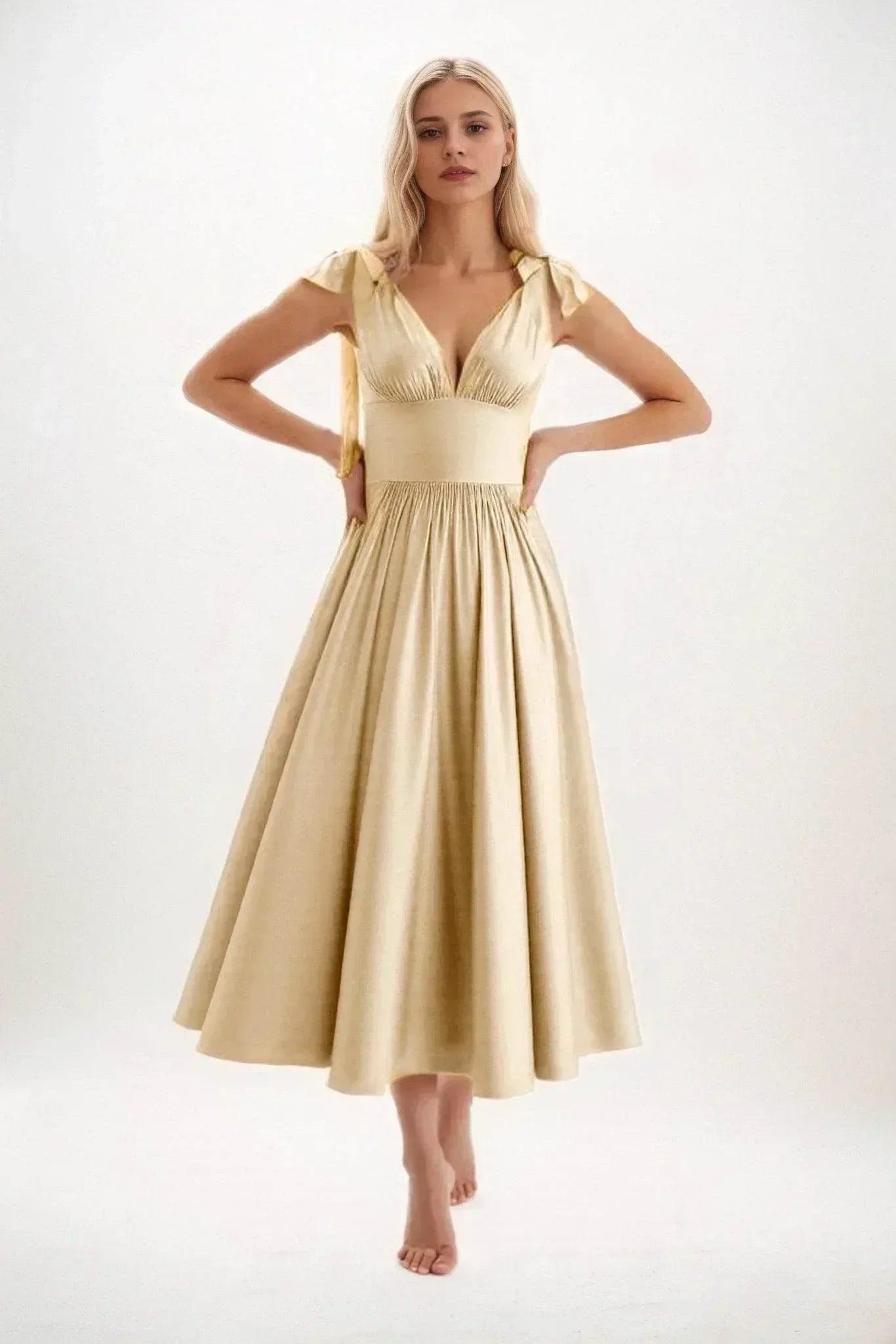 A-Line Midi Luxe Satin Bridesmaid Dress CB0832