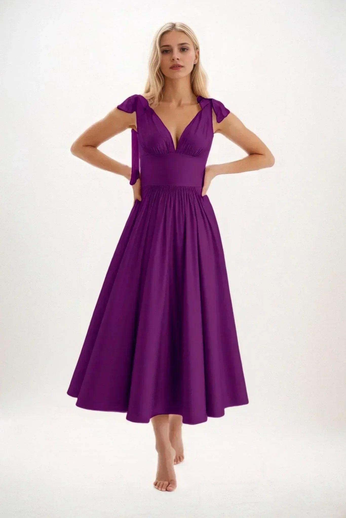 A-Line Midi Luxe Satin Bridesmaid Dress CB0832