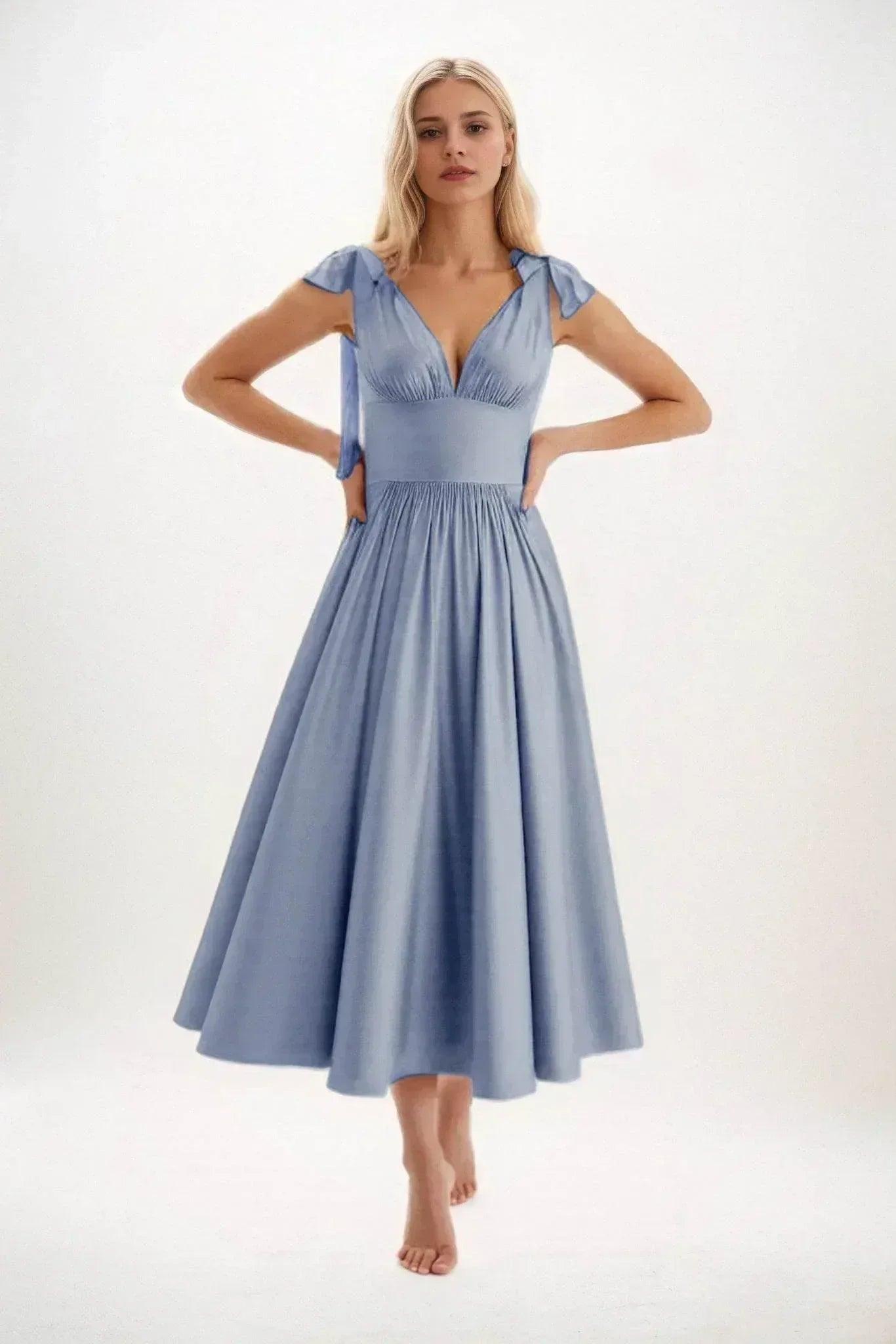 A-Line Midi Luxe Satin Bridesmaid Dress CB0832