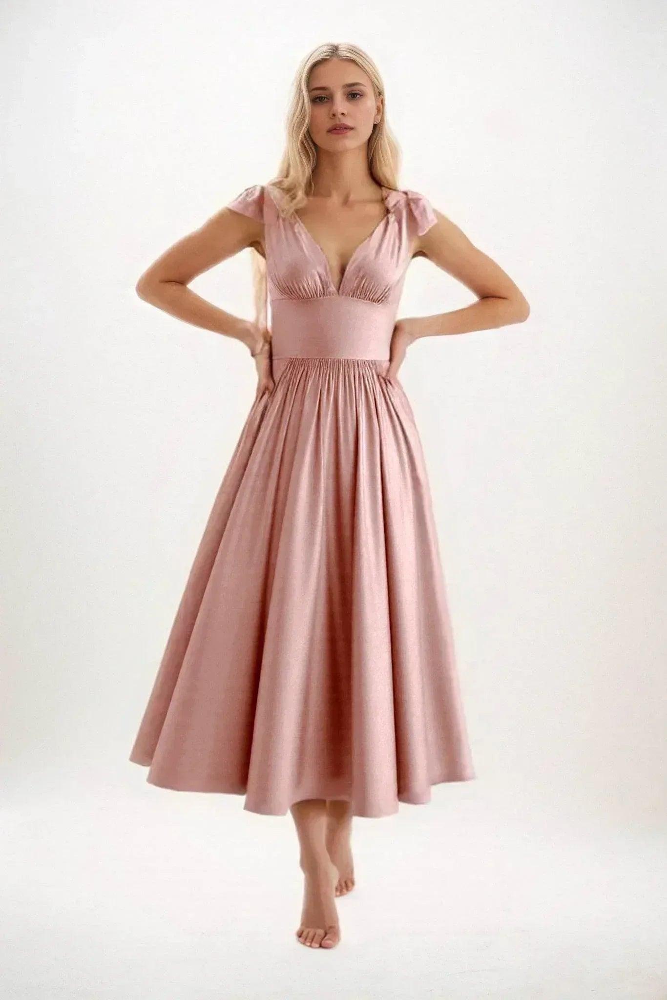 A-Line Midi Luxe Satin Bridesmaid Dress CB0832