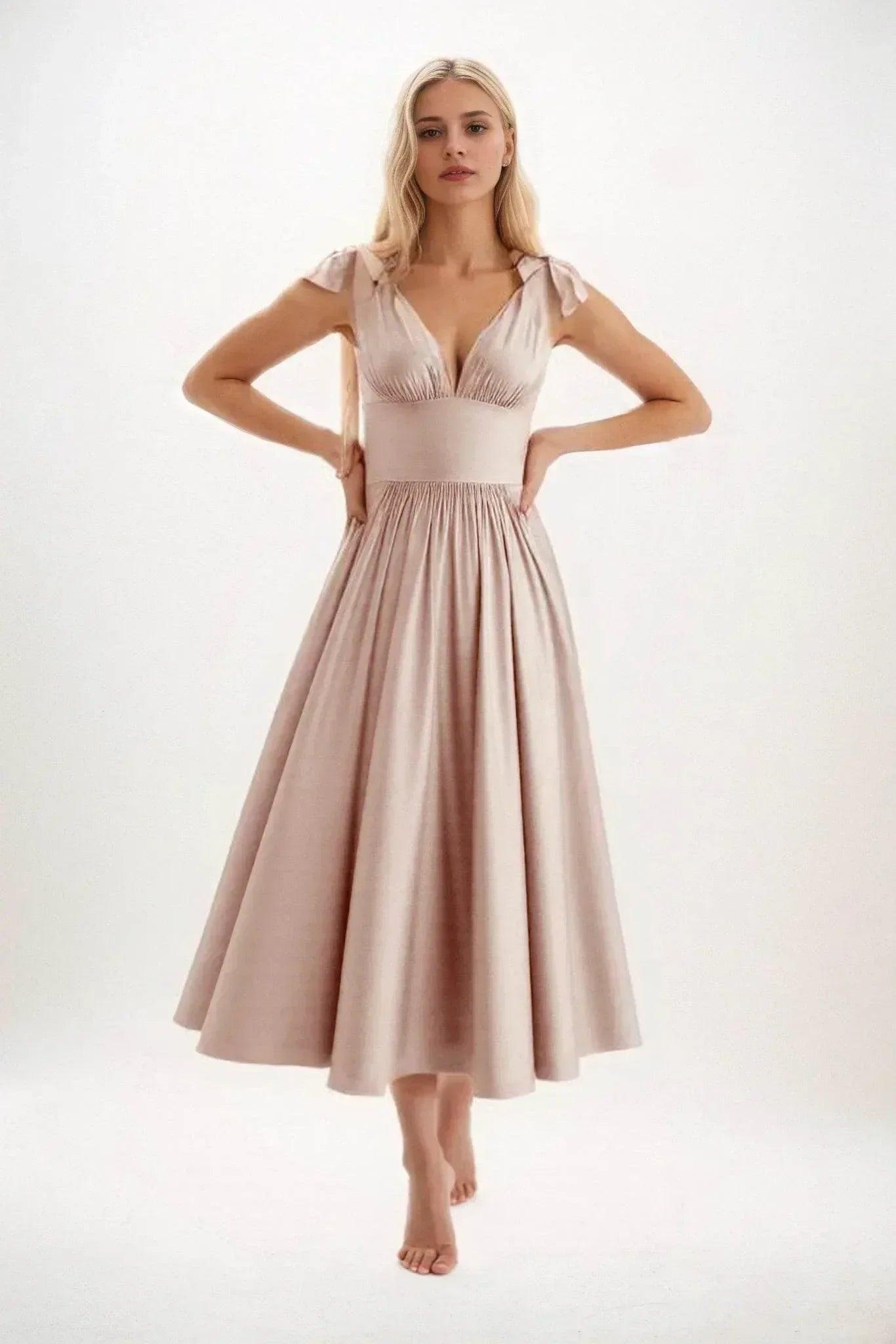 A-Line Midi Luxe Satin Bridesmaid Dress CB0832