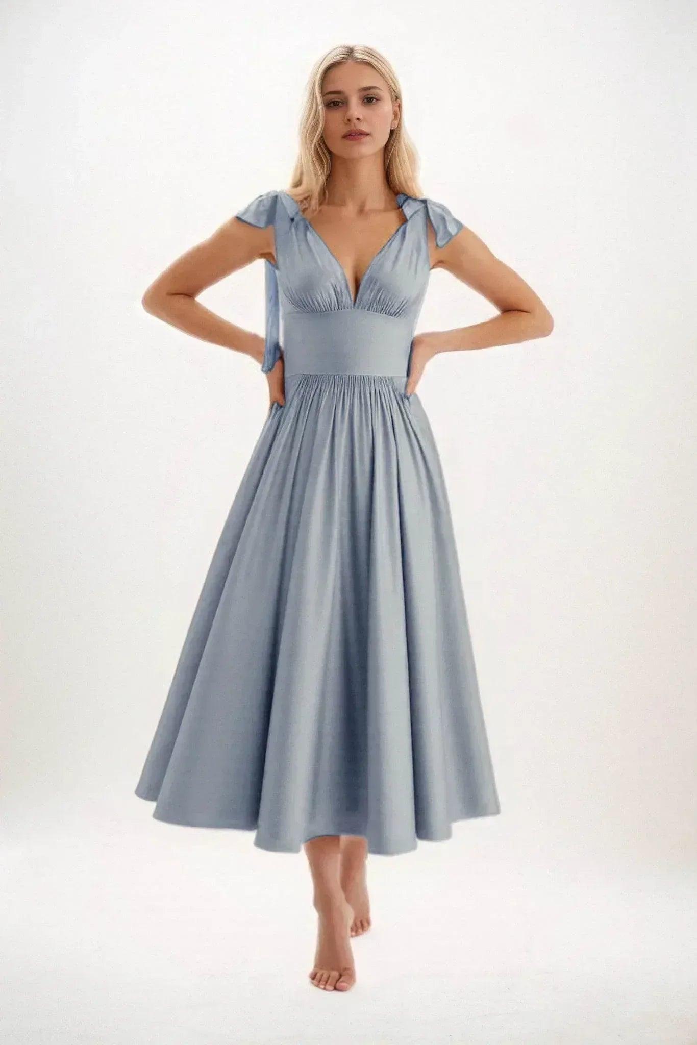 A-Line Midi Luxe Satin Bridesmaid Dress CB0832