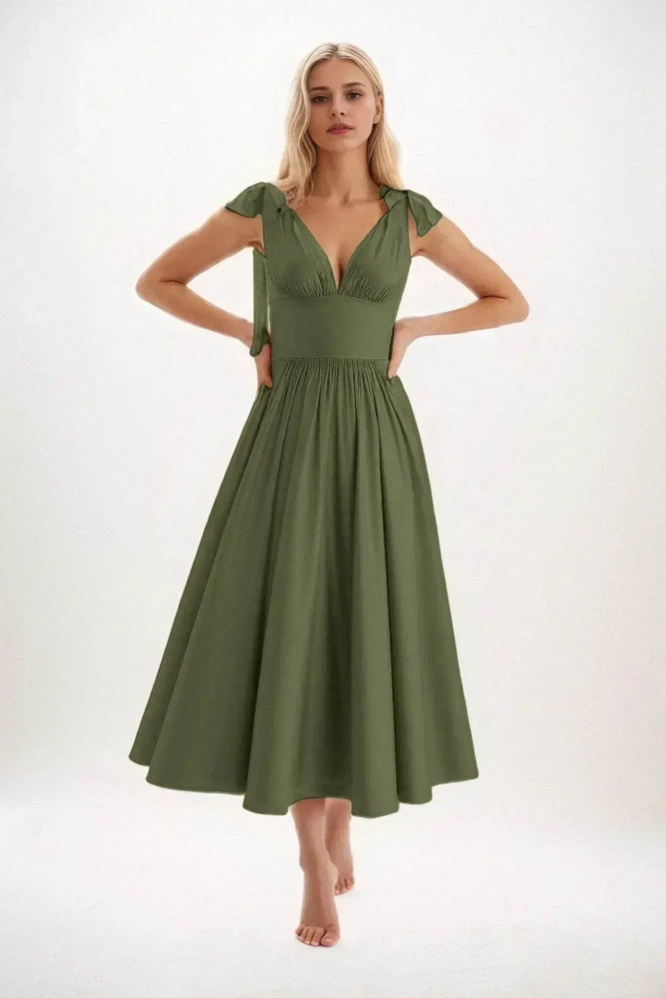 A-Line Midi Luxe Satin Bridesmaid Dress CB0832
