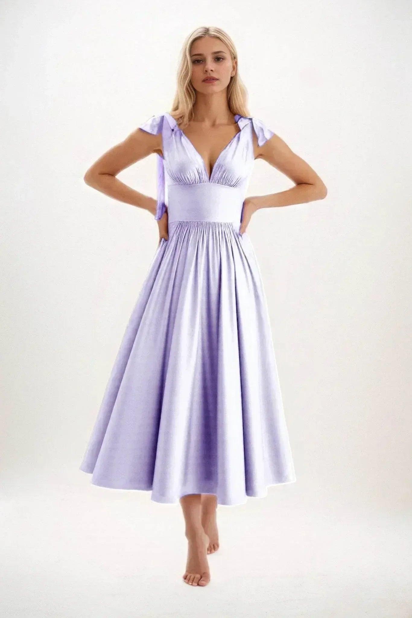 A-Line Midi Luxe Satin Bridesmaid Dress CB0832