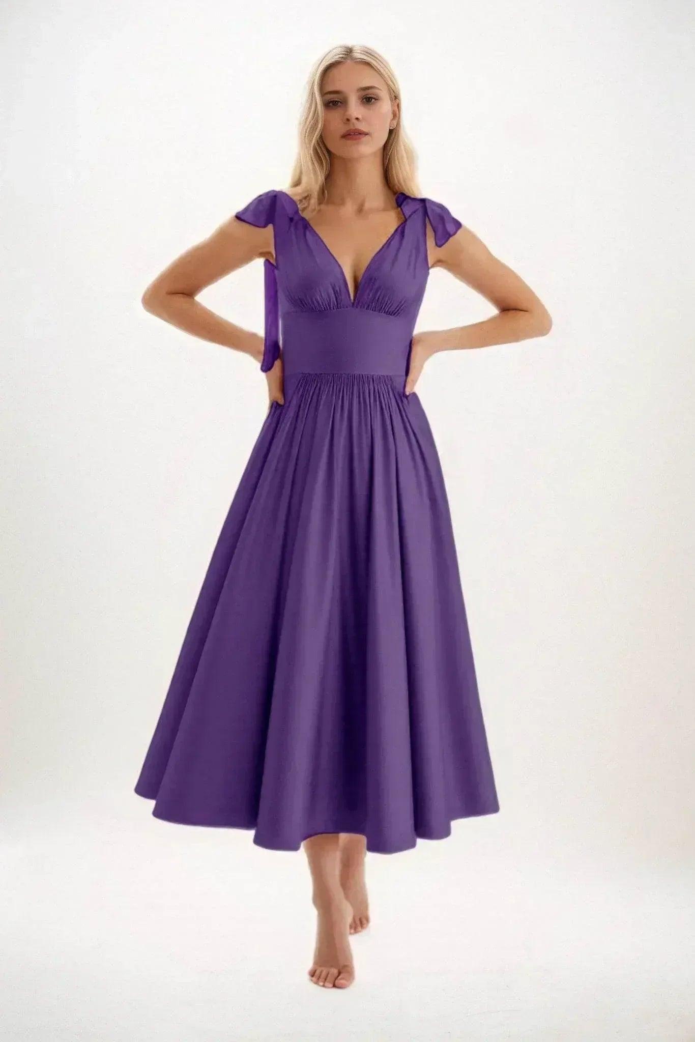 A-Line Midi Luxe Satin Bridesmaid Dress CB0832