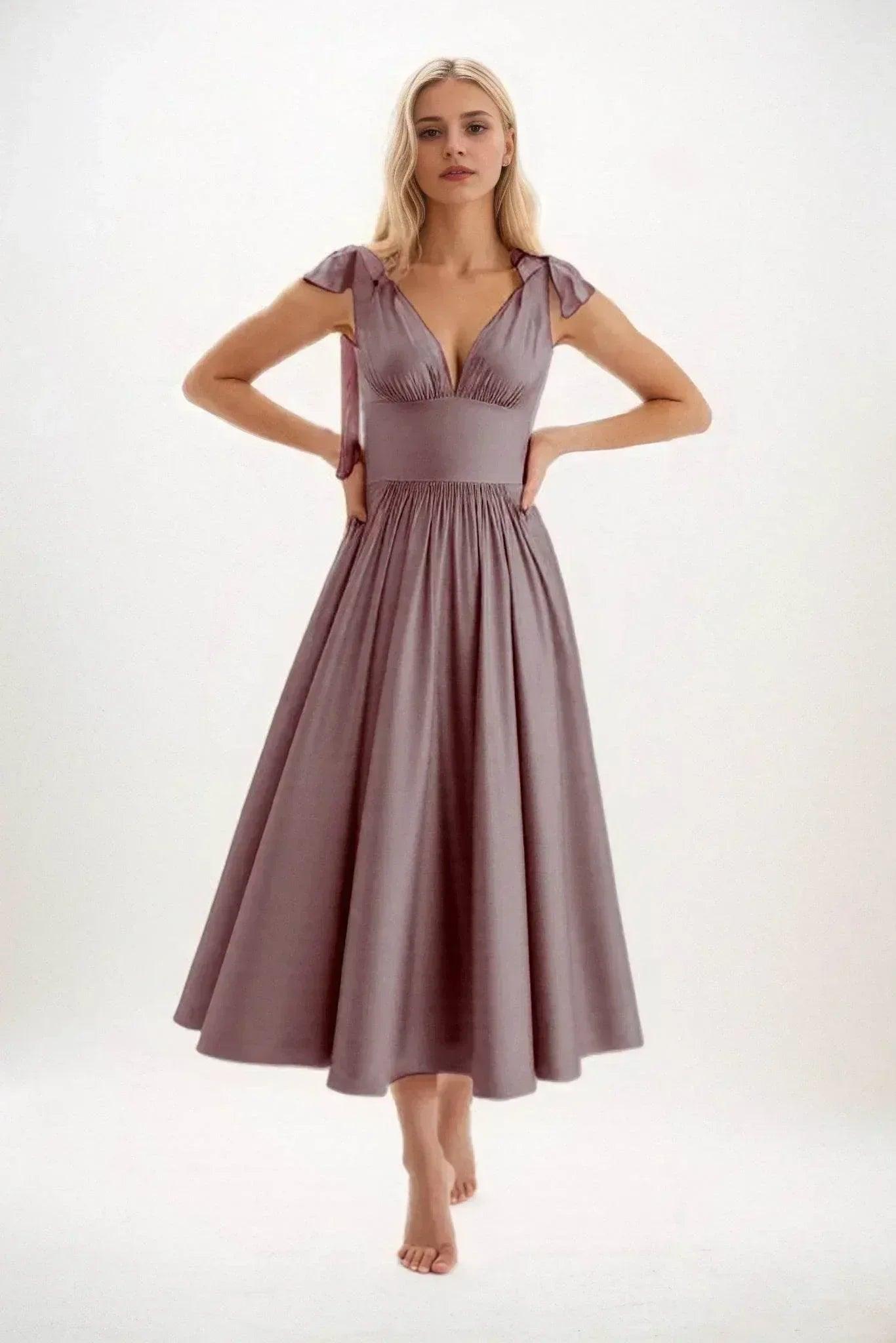 A-Line Midi Luxe Satin Bridesmaid Dress CB0832