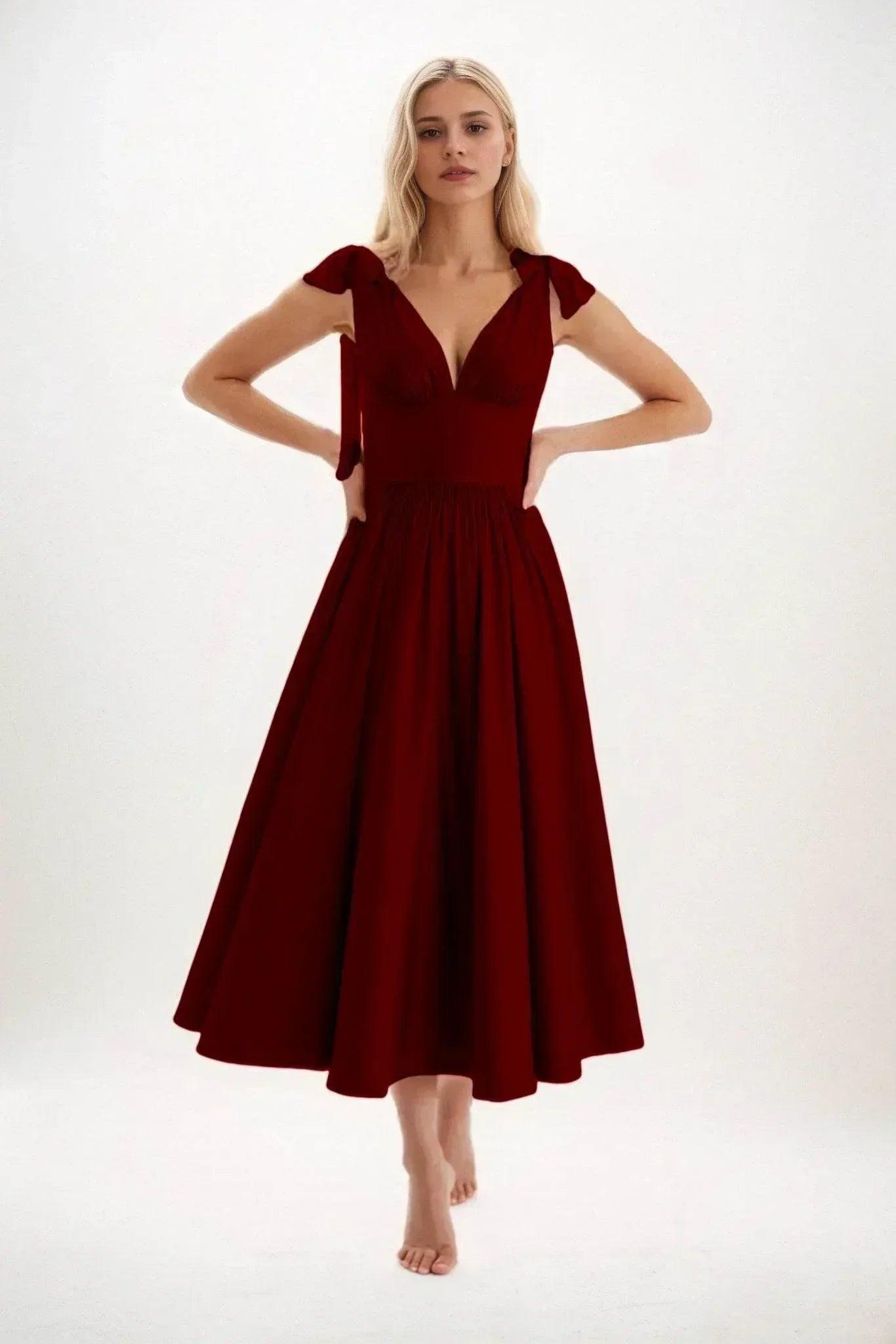 A-Line Midi Luxe Satin Bridesmaid Dress CB0832
