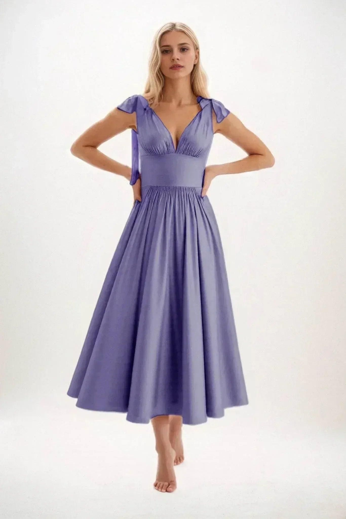 A-Line Midi Luxe Satin Bridesmaid Dress CB0832