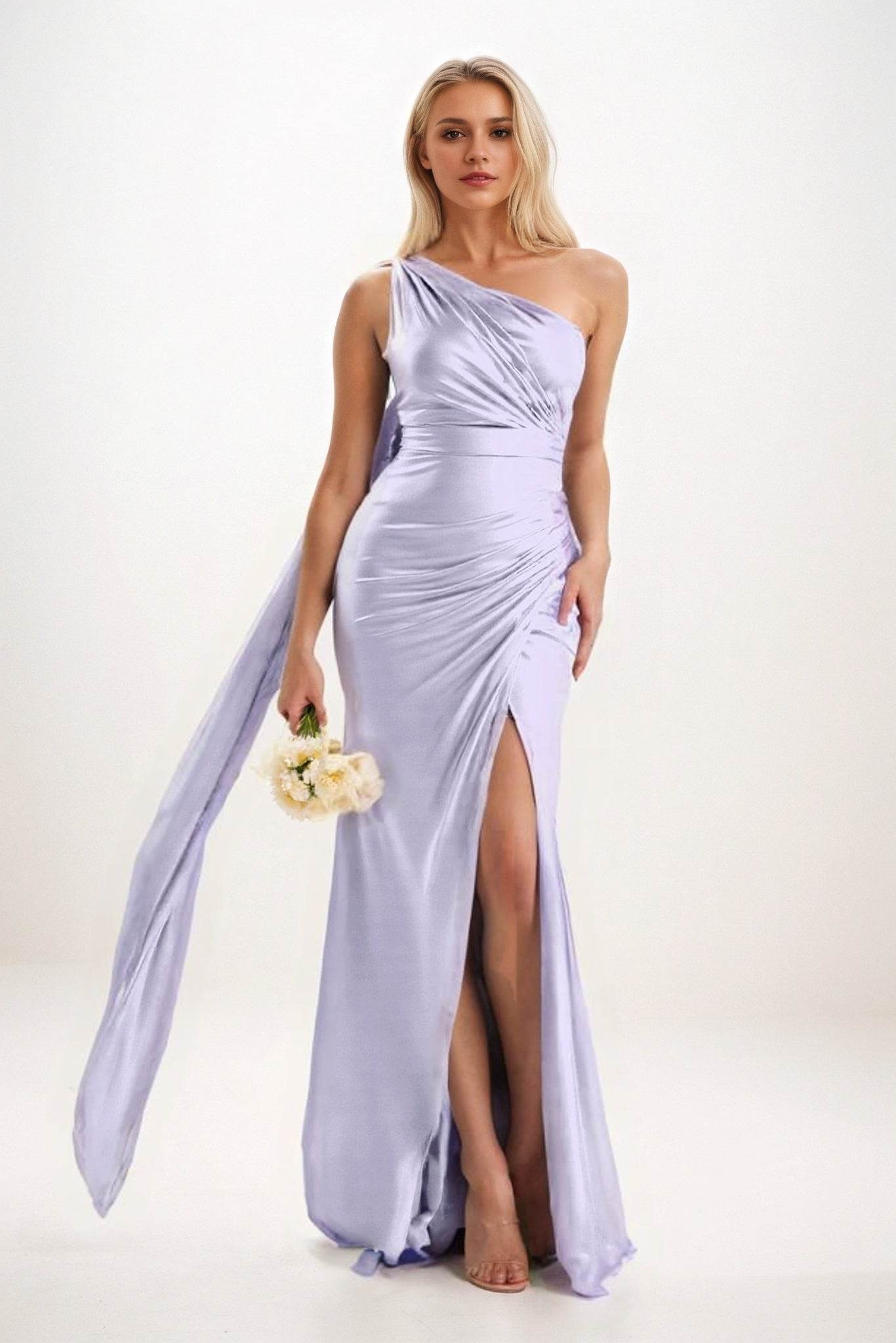Sheath-Column Sweep-Brush Train Luxe Satin Bridesmaid Dress CB0833