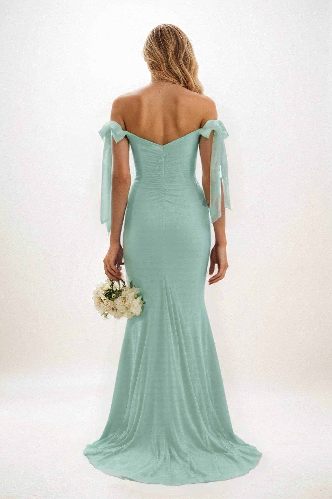 Sheath Sweep-Brush Train Luxe Satin Bridesmaid Dress CB0834