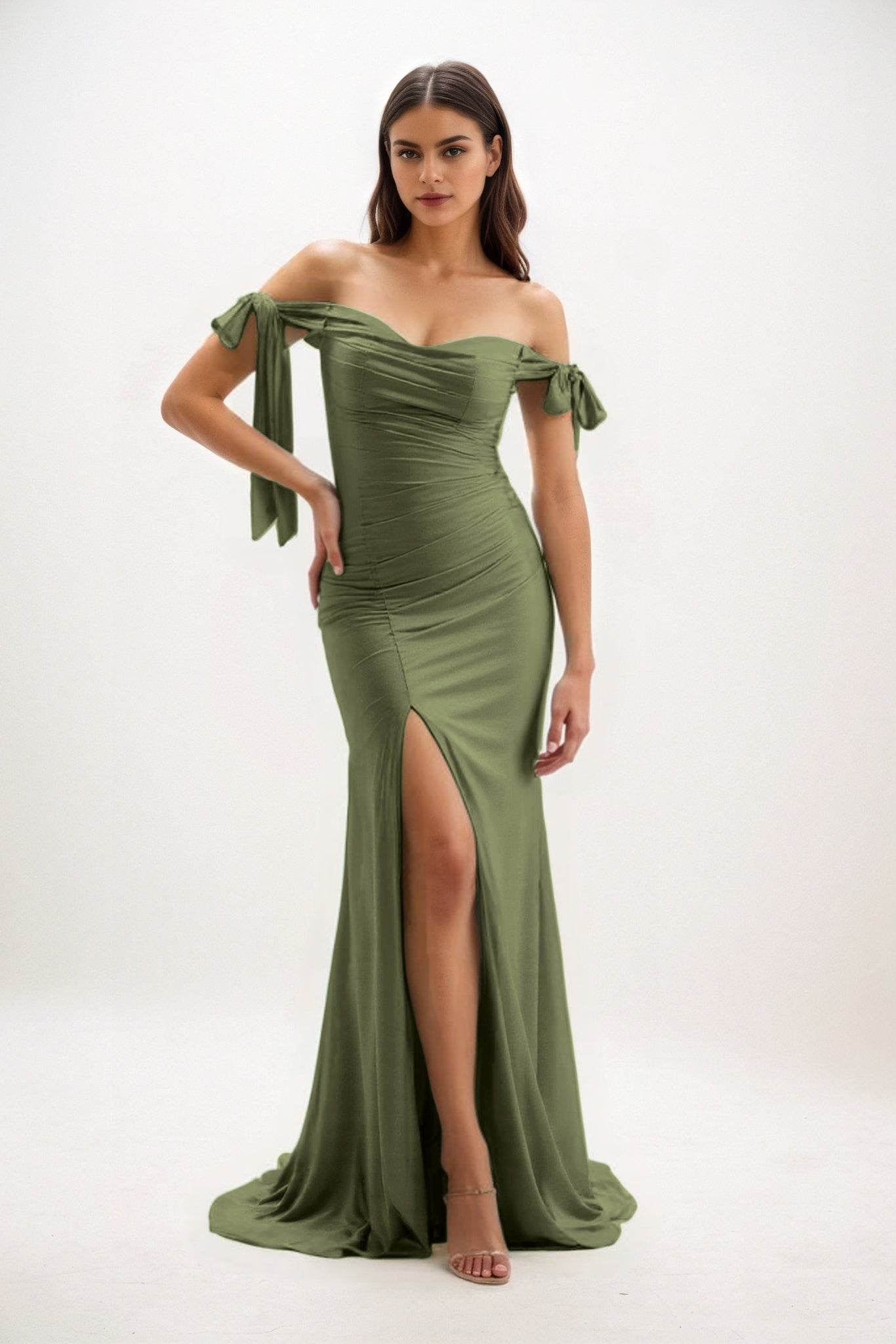 Sheath Sweep-Brush Train Luxe Satin Bridesmaid Dress CB0834