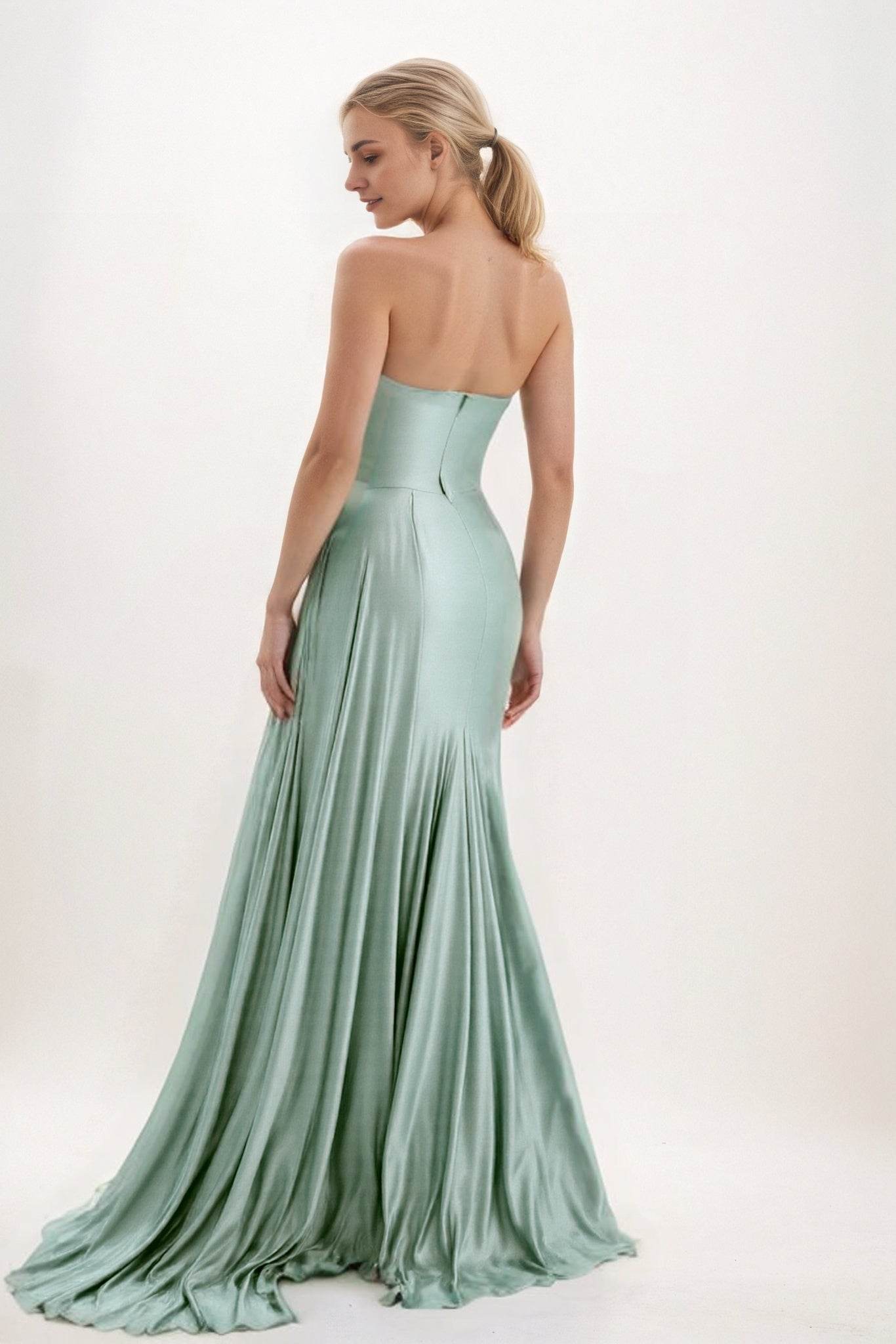 Sheath-Column Court Train Luxe Satin Bridesmaid Dress CB0835