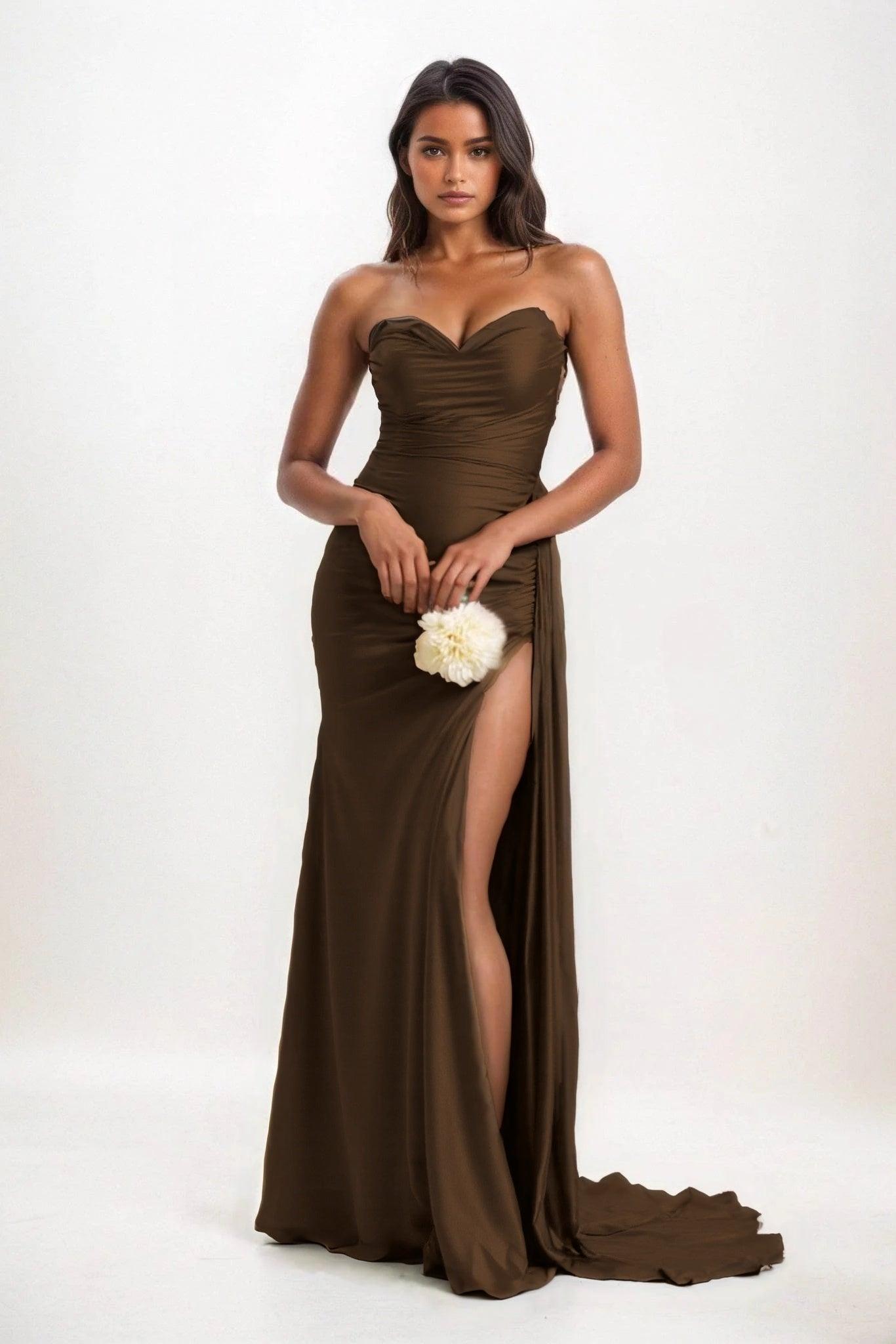 Sheath-Column Court Train Luxe Satin Bridesmaid Dress CB0835