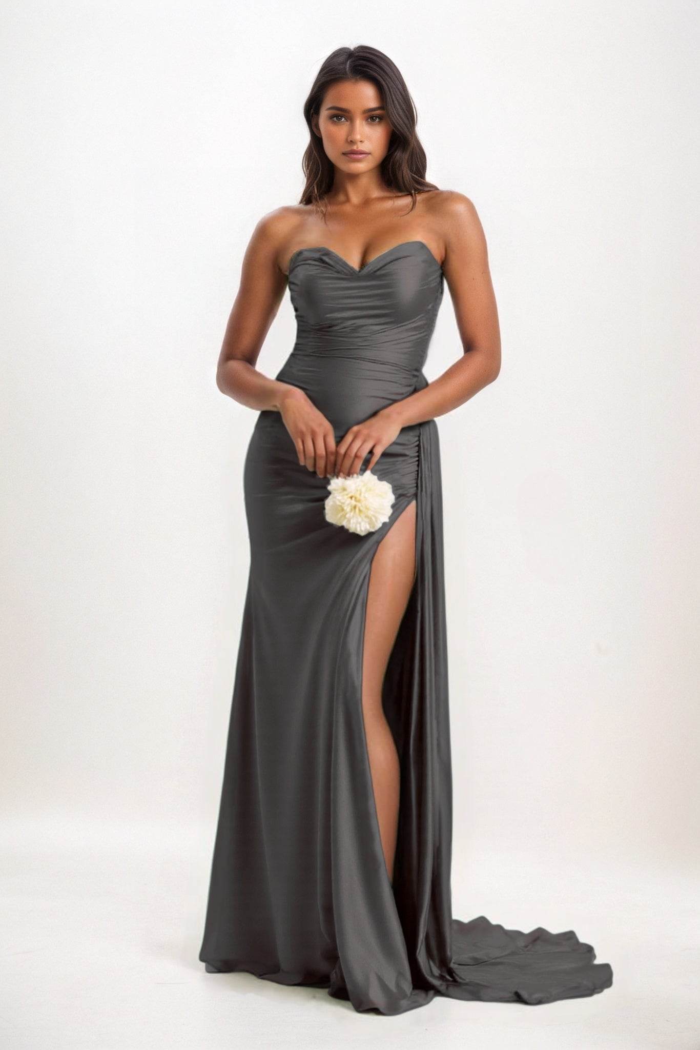 Sheath-Column Court Train Luxe Satin Bridesmaid Dress CB0835