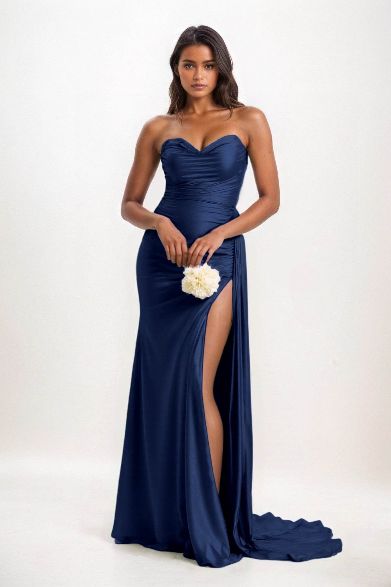 Sheath-Column Court Train Luxe Satin Bridesmaid Dress CB0835