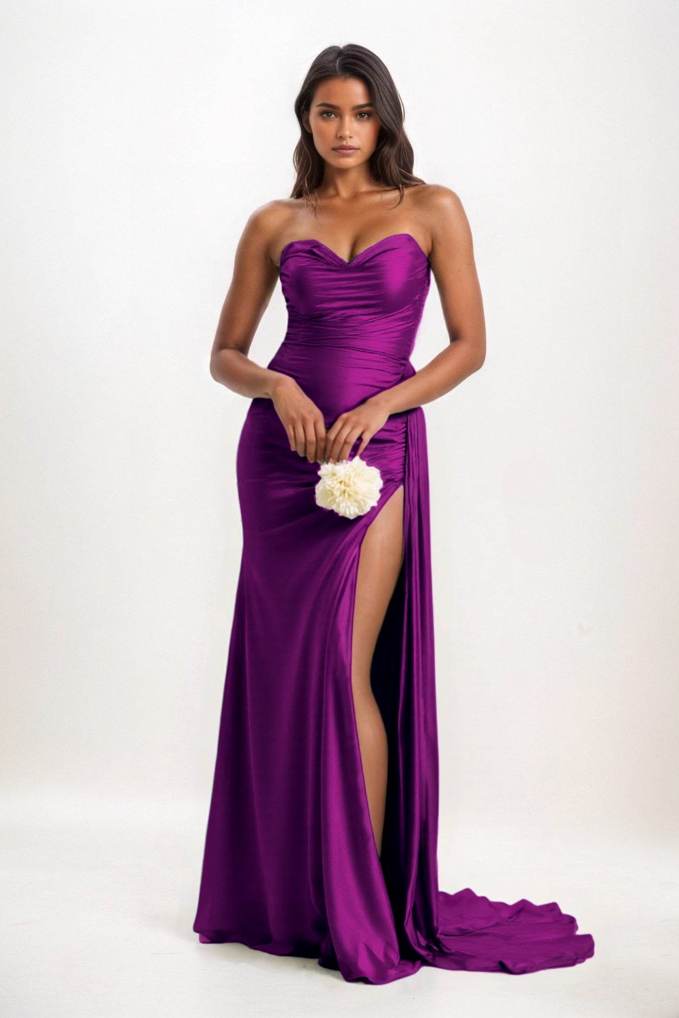 Sheath-Column Court Train Luxe Satin Bridesmaid Dress CB0835