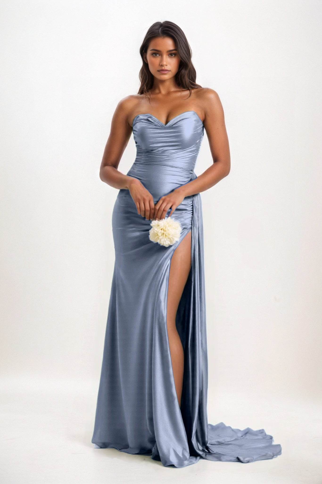 Sheath-Column Court Train Luxe Satin Bridesmaid Dress CB0835