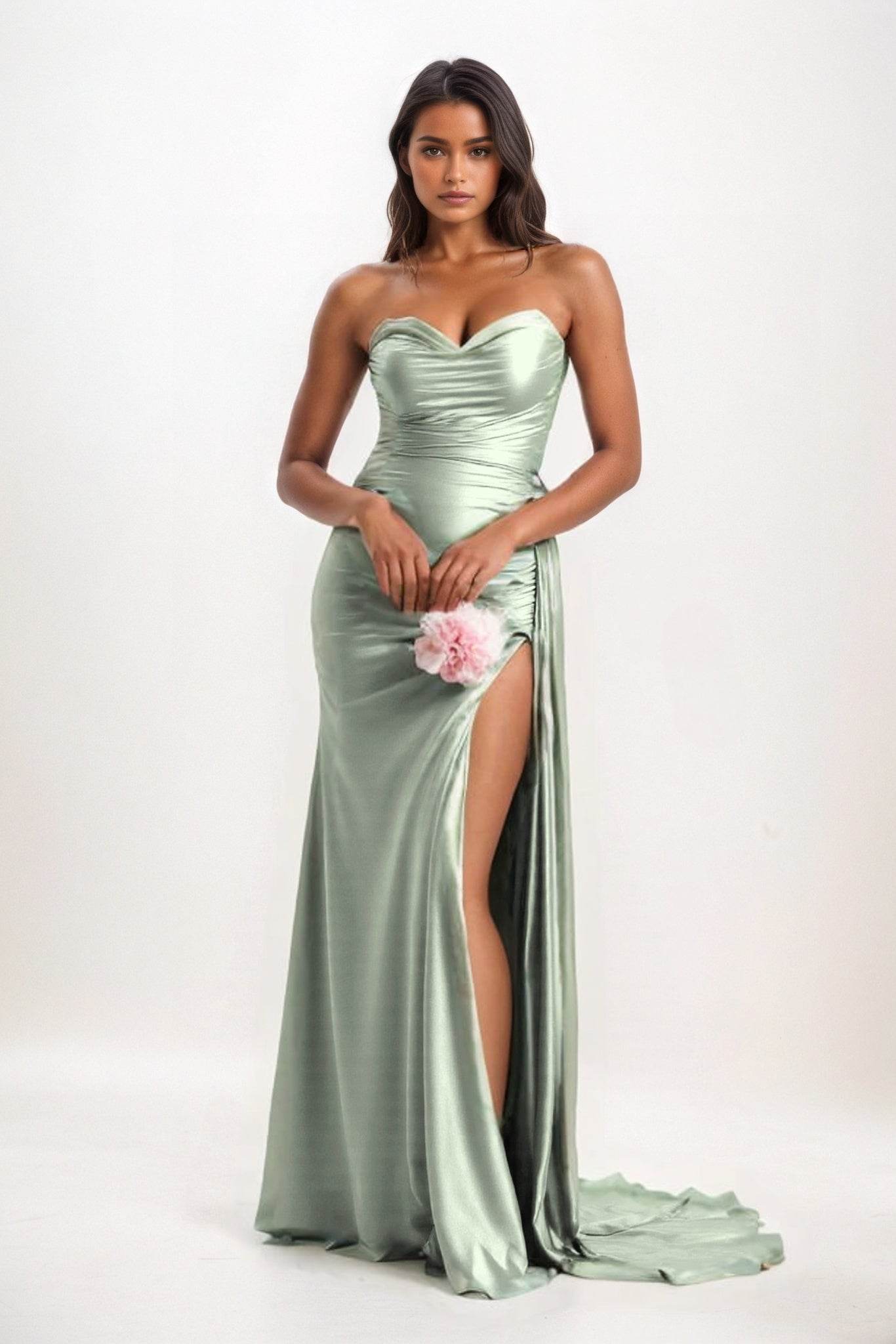 Sheath-Column Court Train Luxe Satin Bridesmaid Dress CB0835