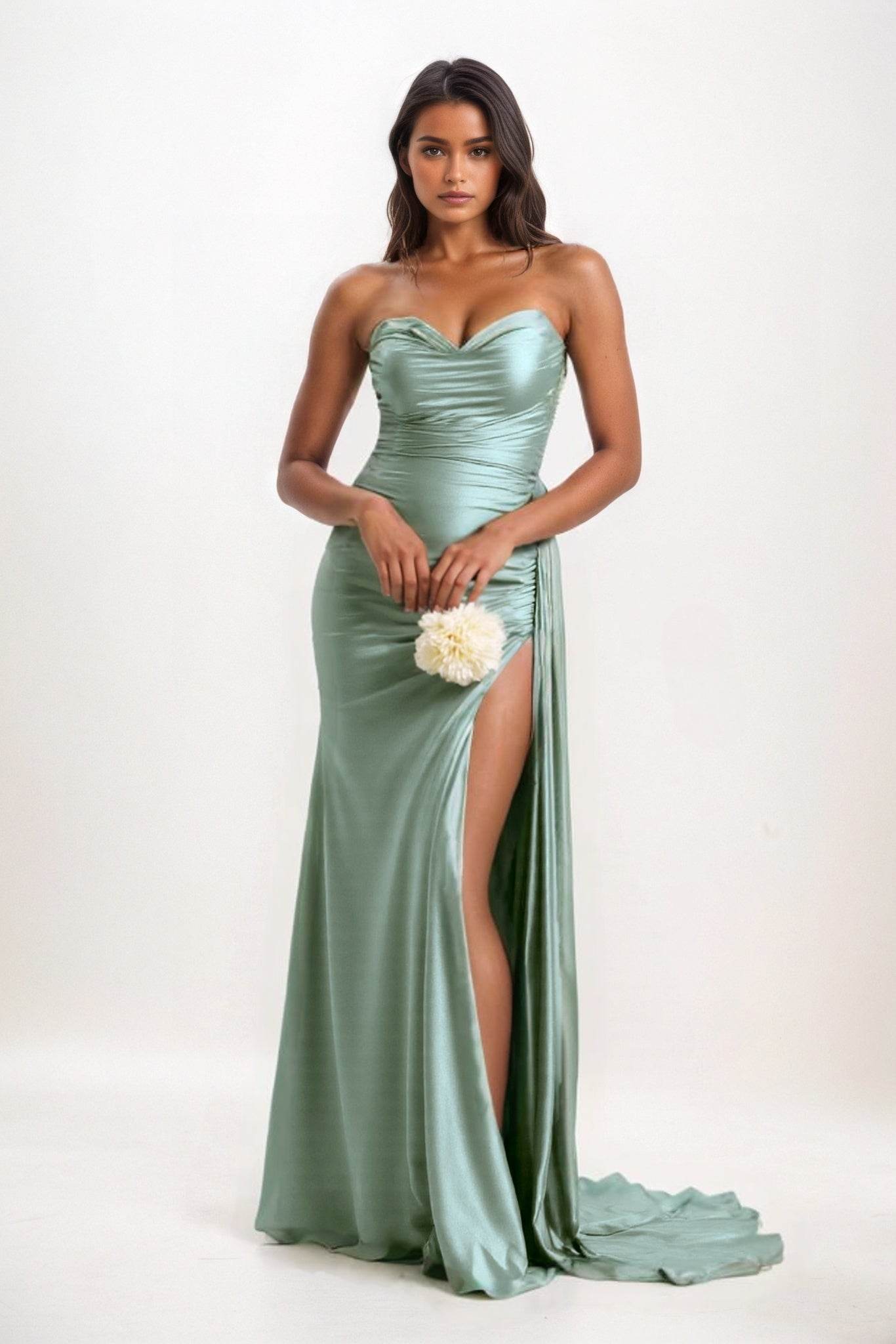 Sheath-Column Court Train Luxe Satin Bridesmaid Dress CB0835