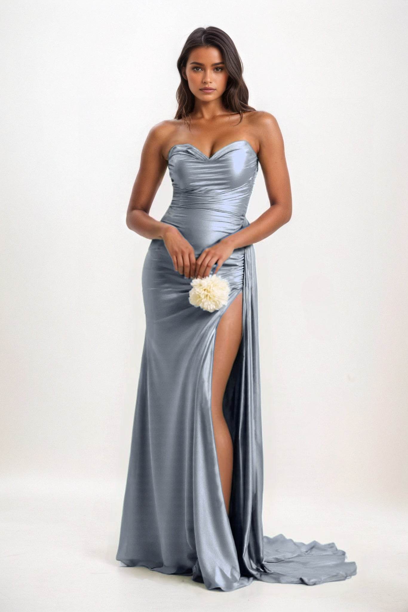 Sheath-Column Court Train Luxe Satin Bridesmaid Dress CB0835