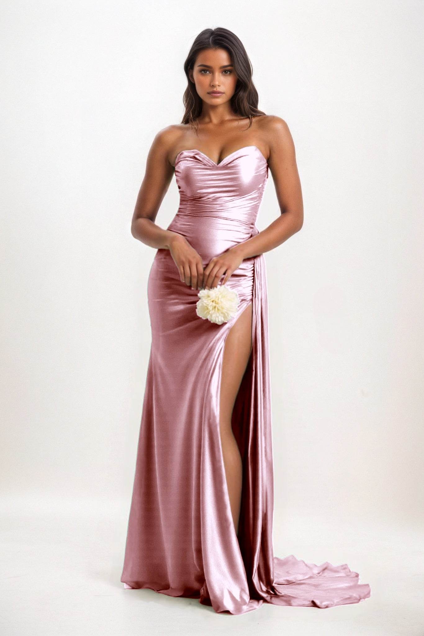 Sheath-Column Court Train Luxe Satin Bridesmaid Dress CB0835