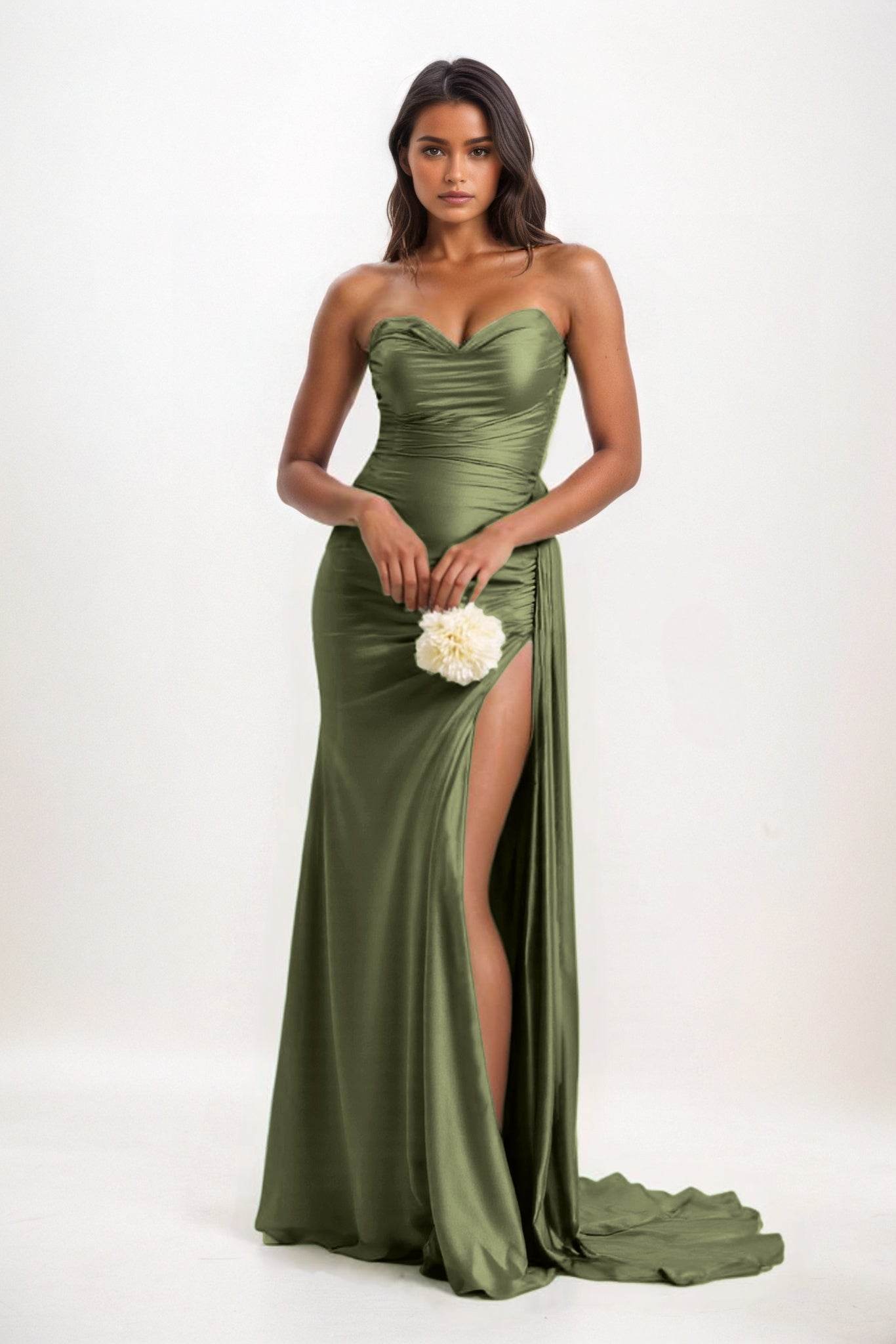 Sheath-Column Court Train Luxe Satin Bridesmaid Dress CB0835