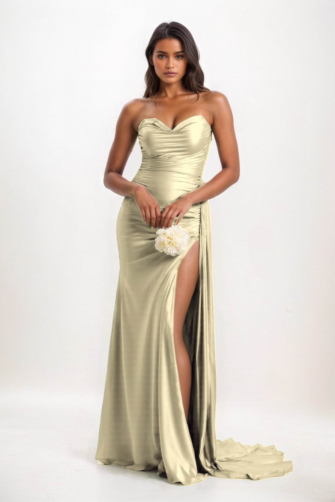 Sheath-Column Court Train Luxe Satin Bridesmaid Dress CB0835