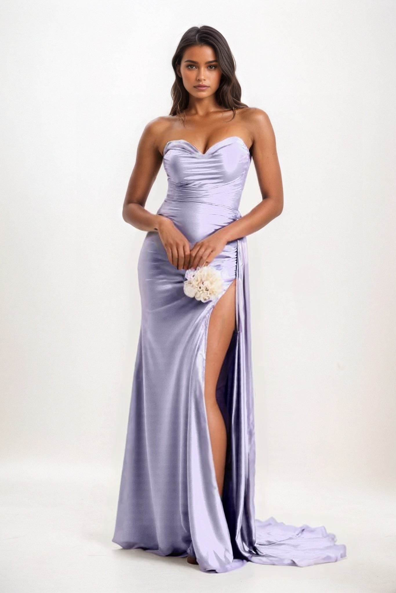 Sheath-Column Court Train Luxe Satin Bridesmaid Dress CB0835