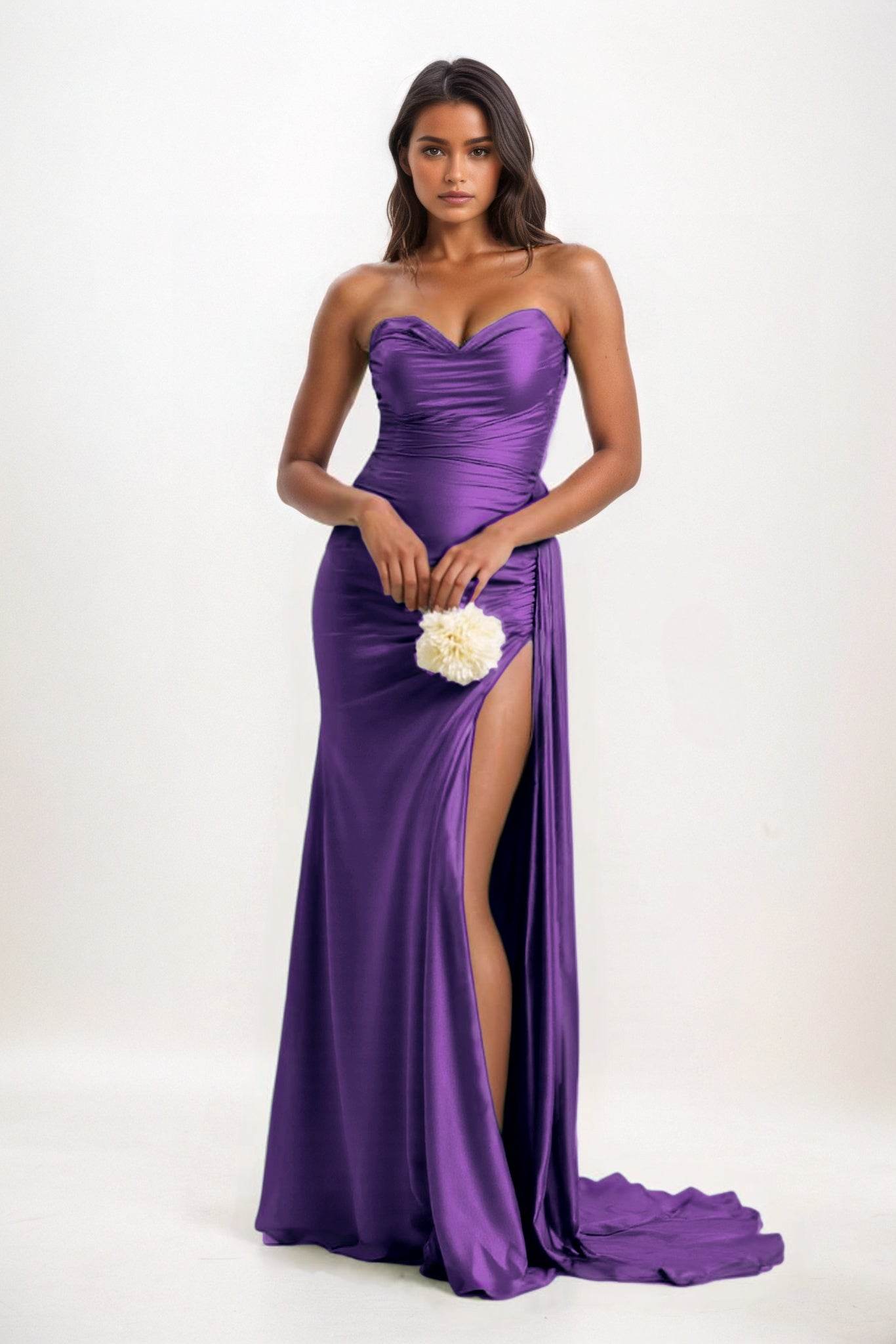 Sheath-Column Court Train Luxe Satin Bridesmaid Dress CB0835