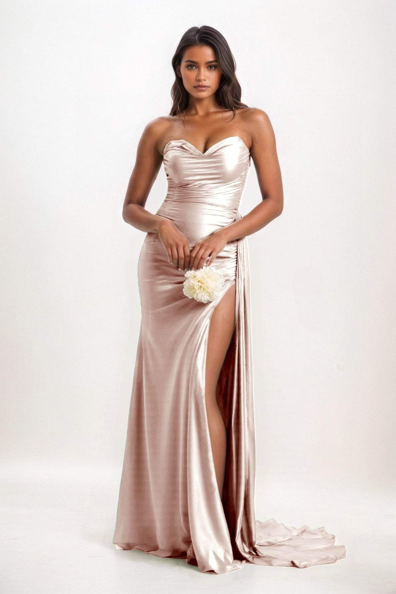 Sheath-Column Court Train Luxe Satin Bridesmaid Dress CB0835