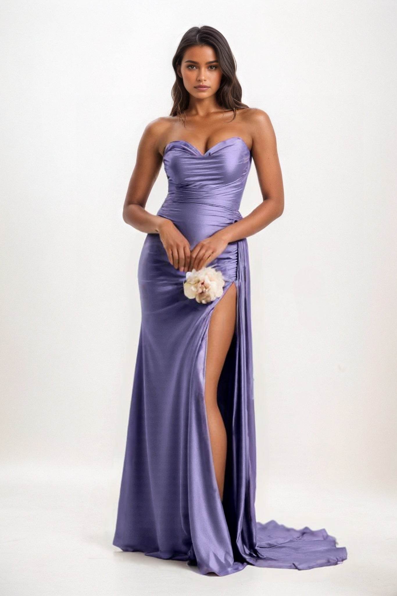 Sheath-Column Court Train Luxe Satin Bridesmaid Dress CB0835