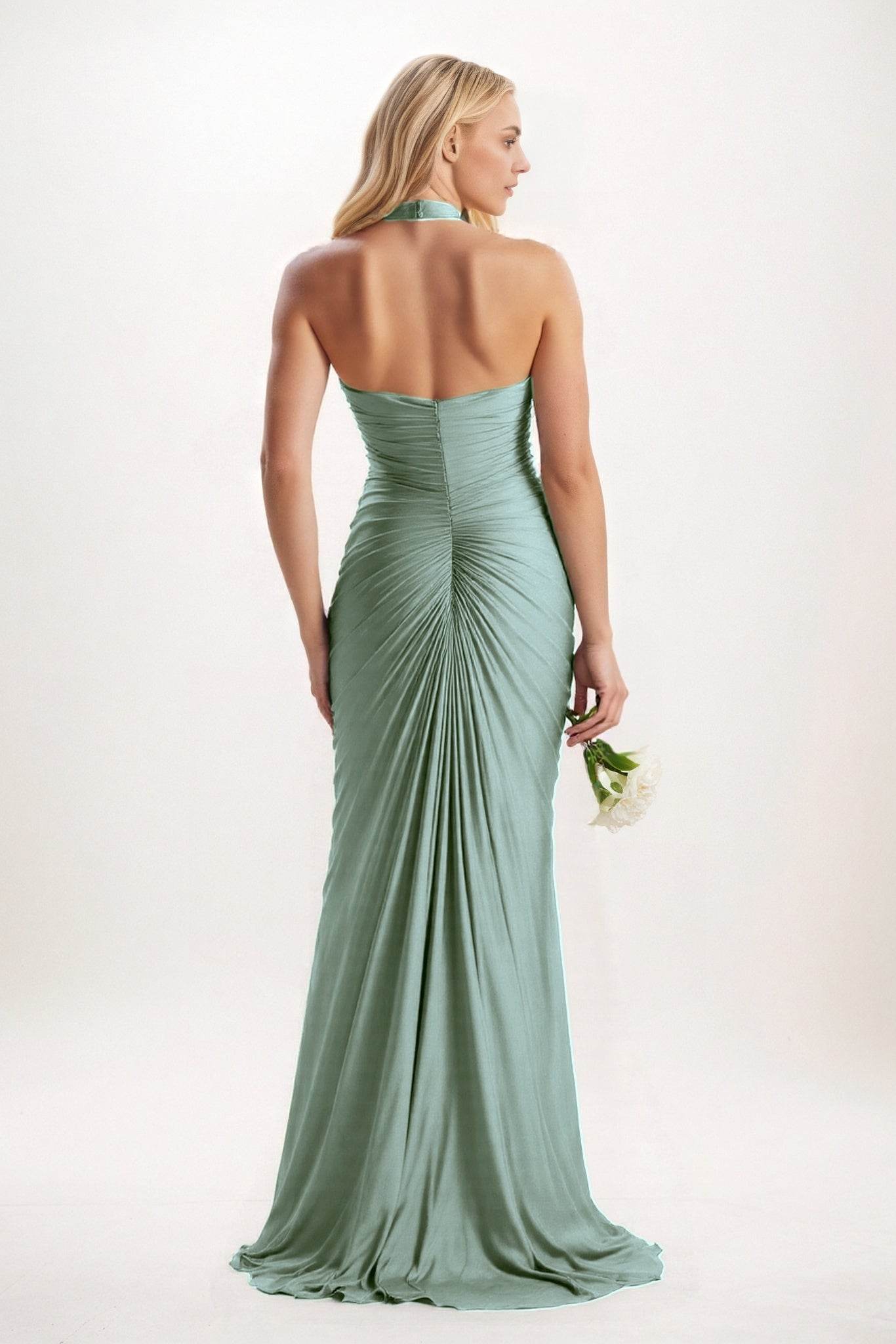 Sheath-Column Court Train Luxe Satin Bridesmaid Dress CB0836