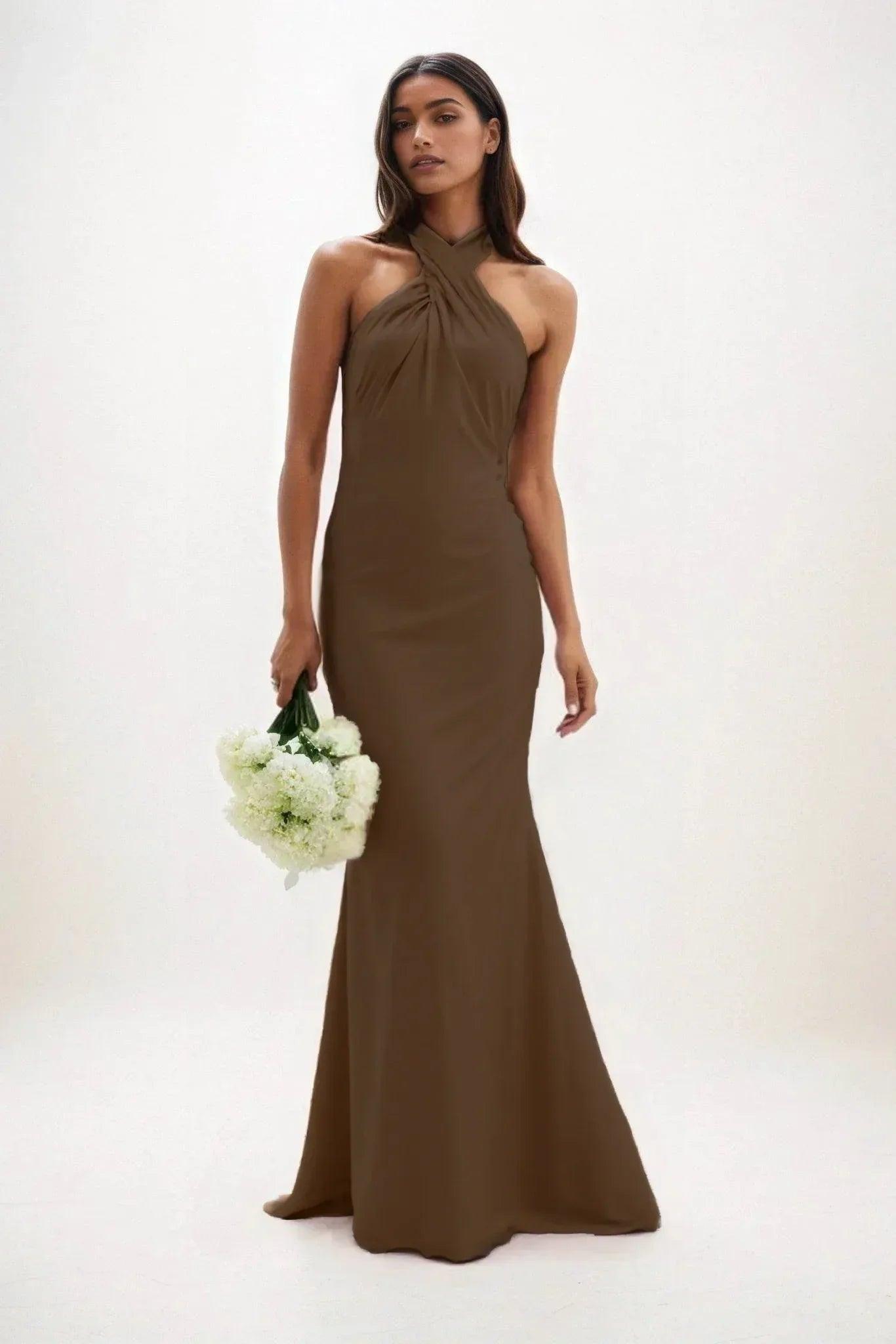 Sheath-Column Maxi Luxe Satin Bridesmaid Dress CB0837